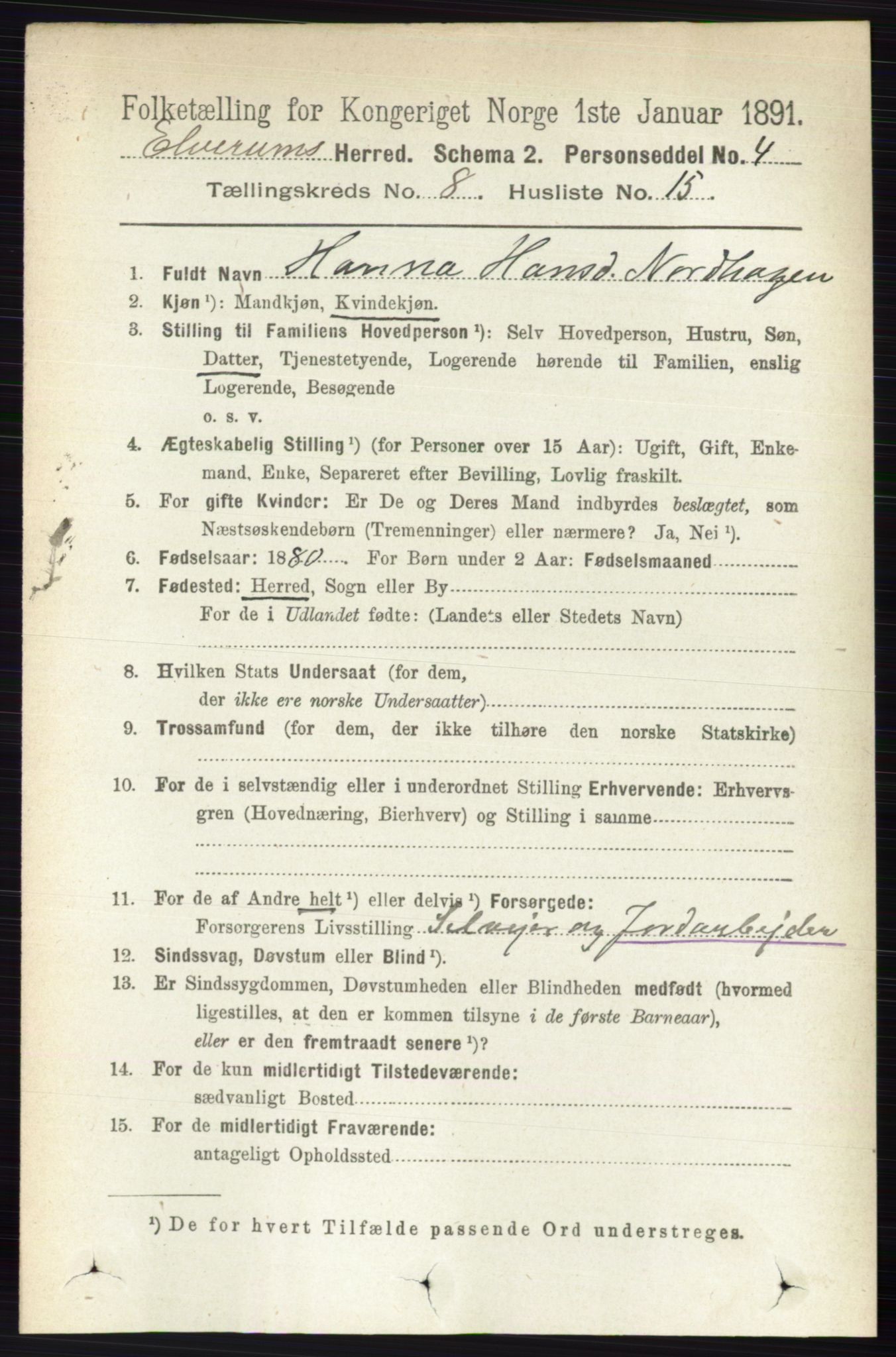 RA, 1891 census for 0427 Elverum, 1891, p. 7119