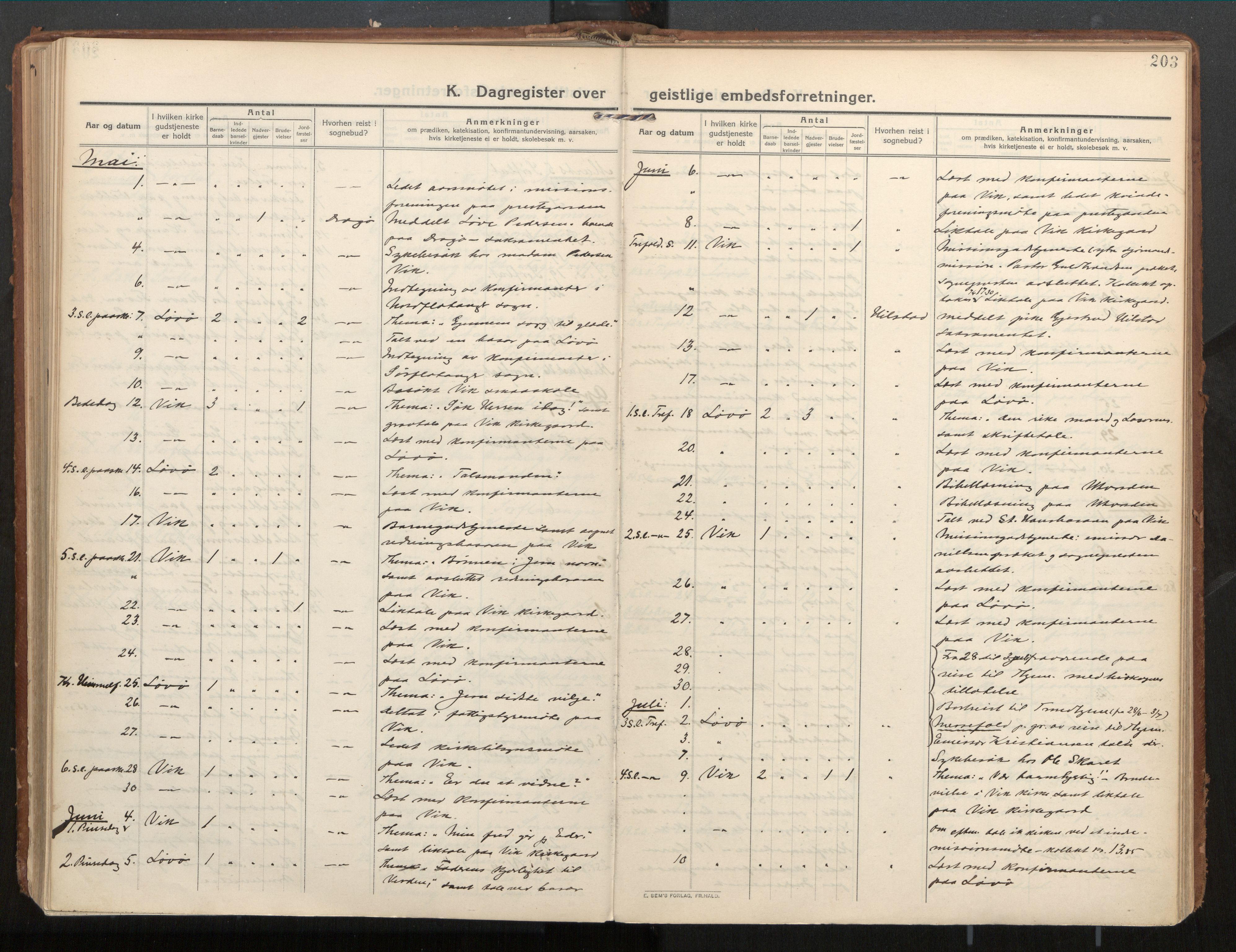 Ministerialprotokoller, klokkerbøker og fødselsregistre - Nord-Trøndelag, AV/SAT-A-1458/771/L0598: Parish register (official) no. 771A05, 1911-1937, p. 203