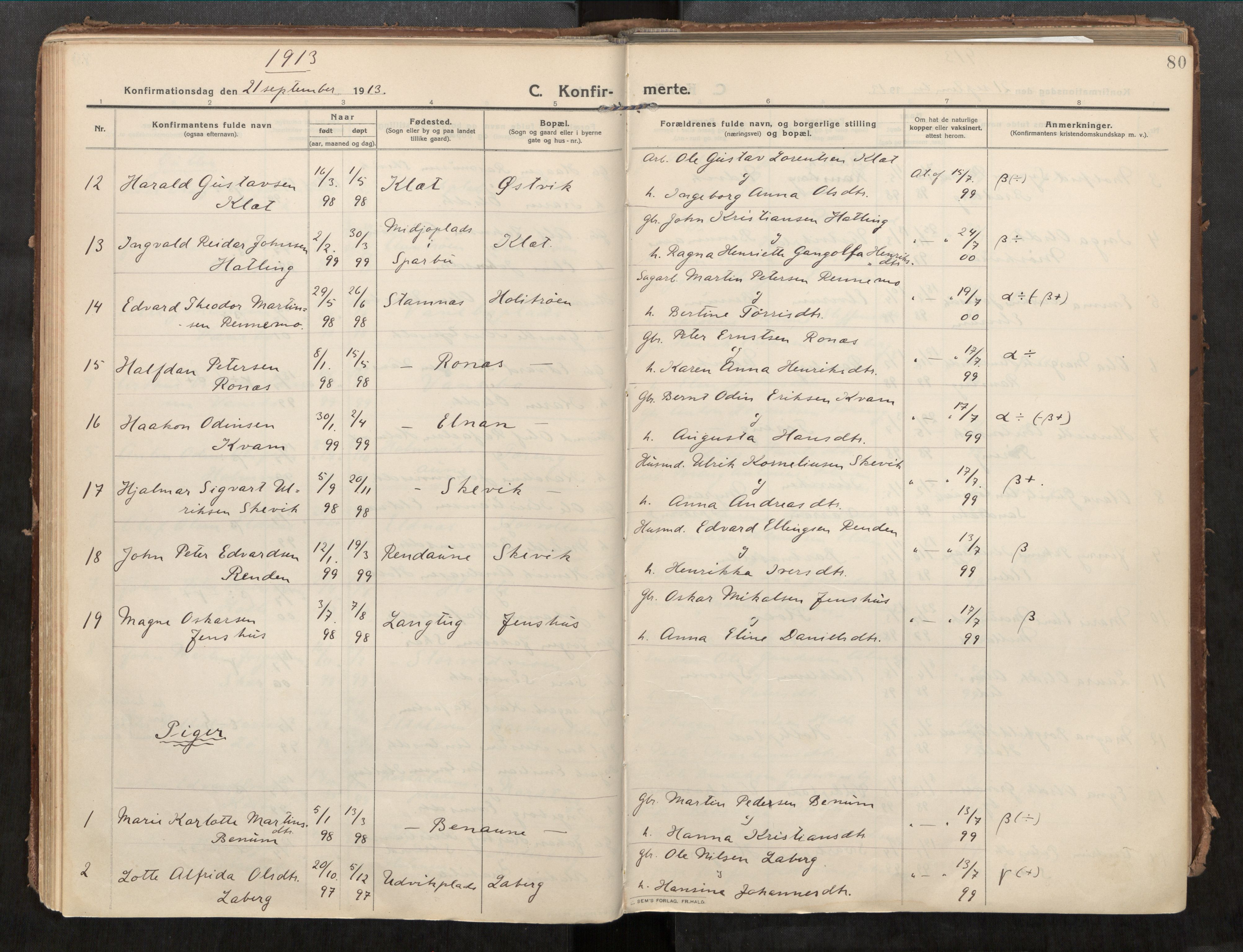 Beitstad sokneprestkontor, SAT/A-1162/I/I1/I1a/L0001: Parish register (official) no. 1, 1912-1927, p. 80