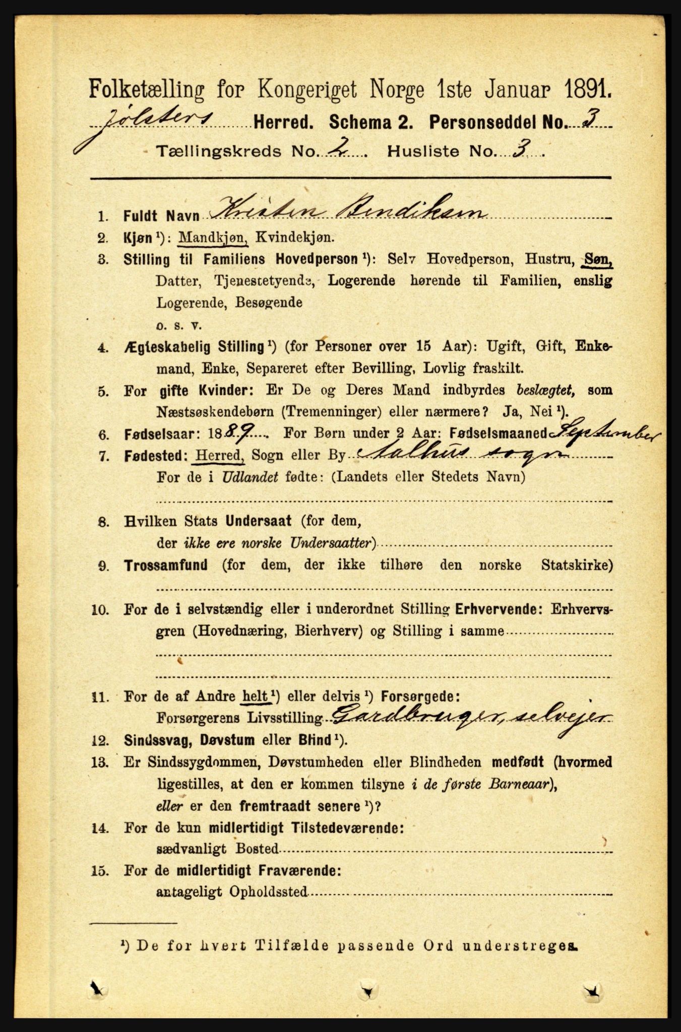 RA, 1891 census for 1431 Jølster, 1891, p. 587