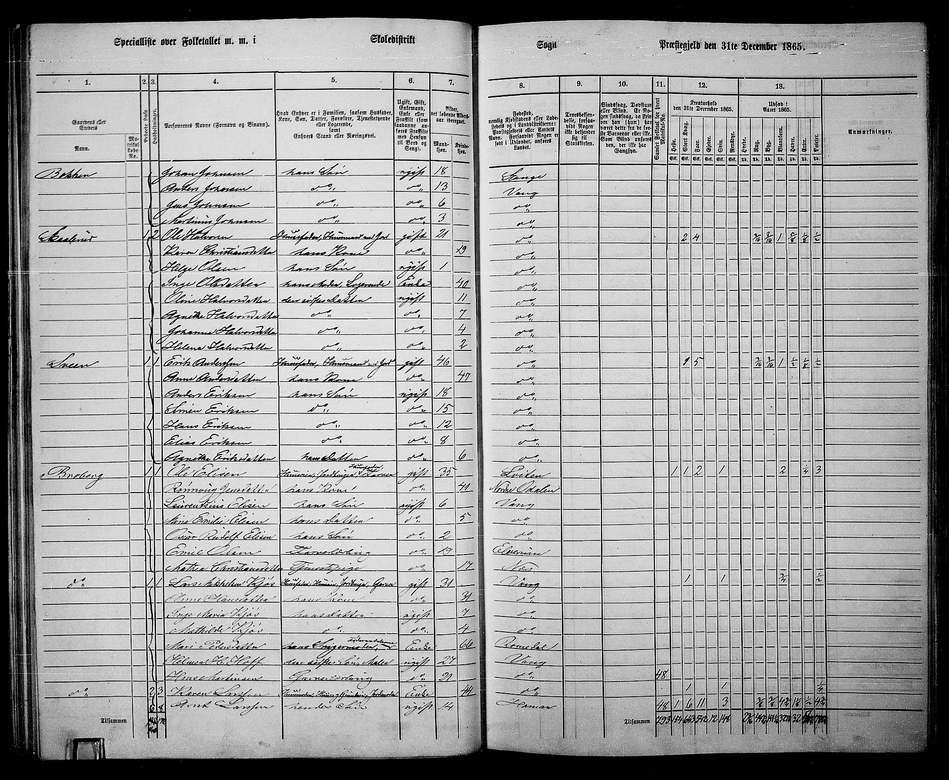 RA, 1865 census for Vang/Vang og Furnes, 1865, p. 204