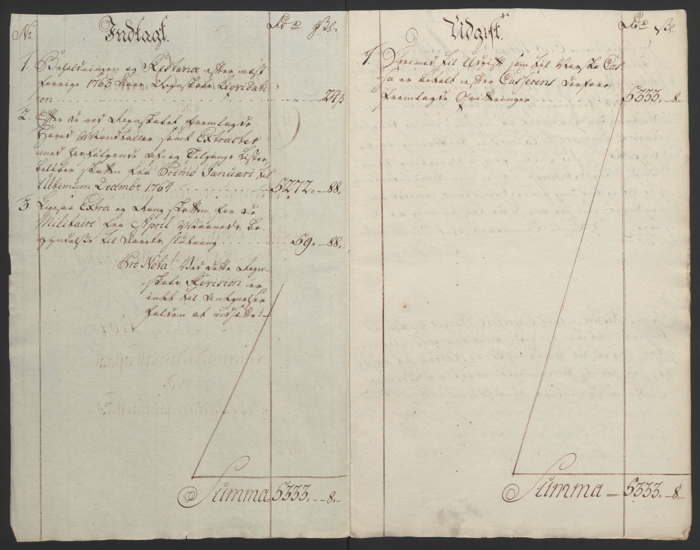 Rentekammeret inntil 1814, Reviderte regnskaper, Byregnskaper, AV/RA-EA-4066/R/Re/L0072/0001: [E13] Kontribusjonsregnskap / Ekstraskatt, 1763-1764, p. 219