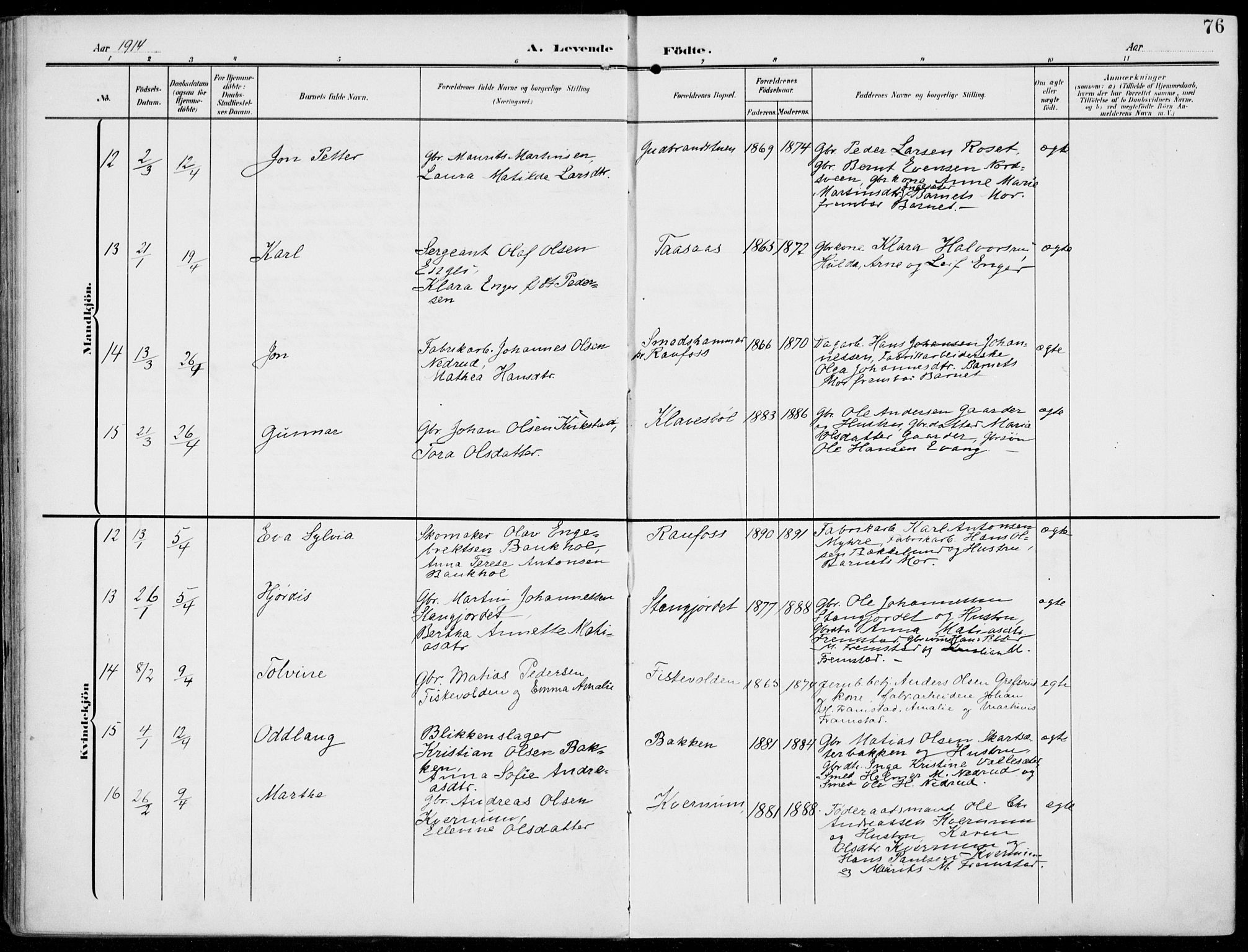 Vestre Toten prestekontor, AV/SAH-PREST-108/H/Ha/Haa/L0014: Parish register (official) no. 14, 1907-1920, p. 76