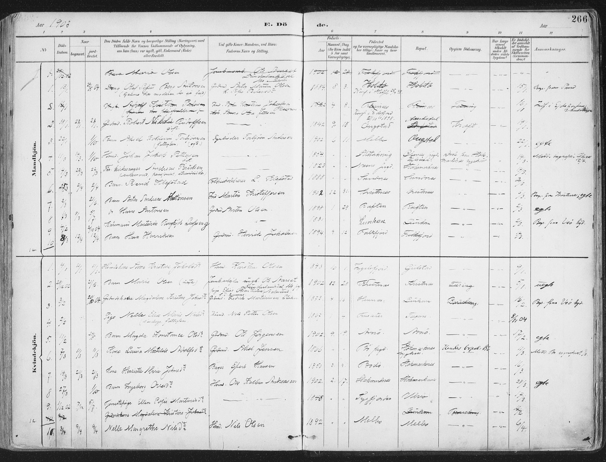 Ministerialprotokoller, klokkerbøker og fødselsregistre - Nordland, AV/SAT-A-1459/888/L1246: Parish register (official) no. 888A12, 1891-1903, p. 266