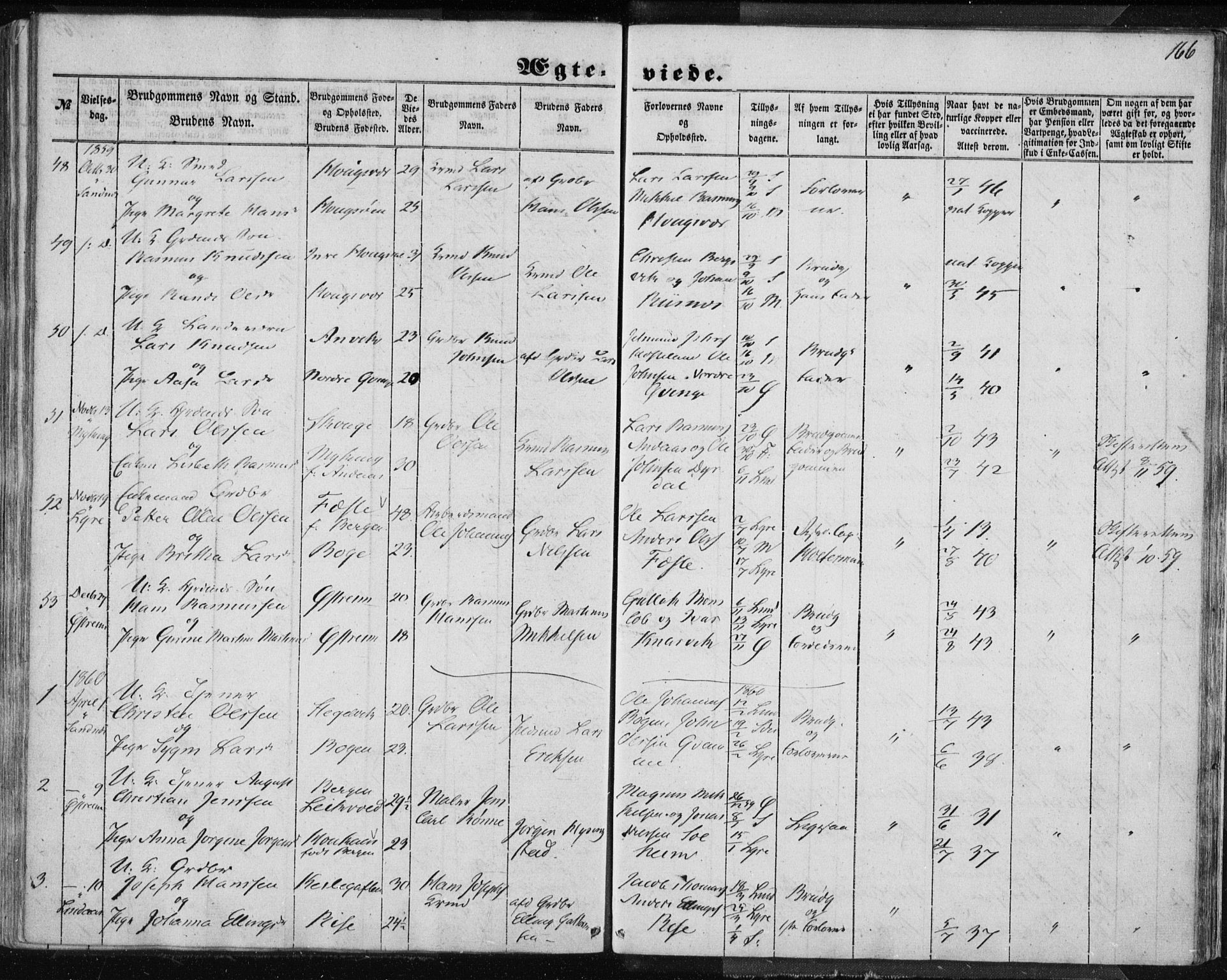 Lindås Sokneprestembete, SAB/A-76701/H/Haa: Parish register (official) no. A 13, 1848-1862, p. 166