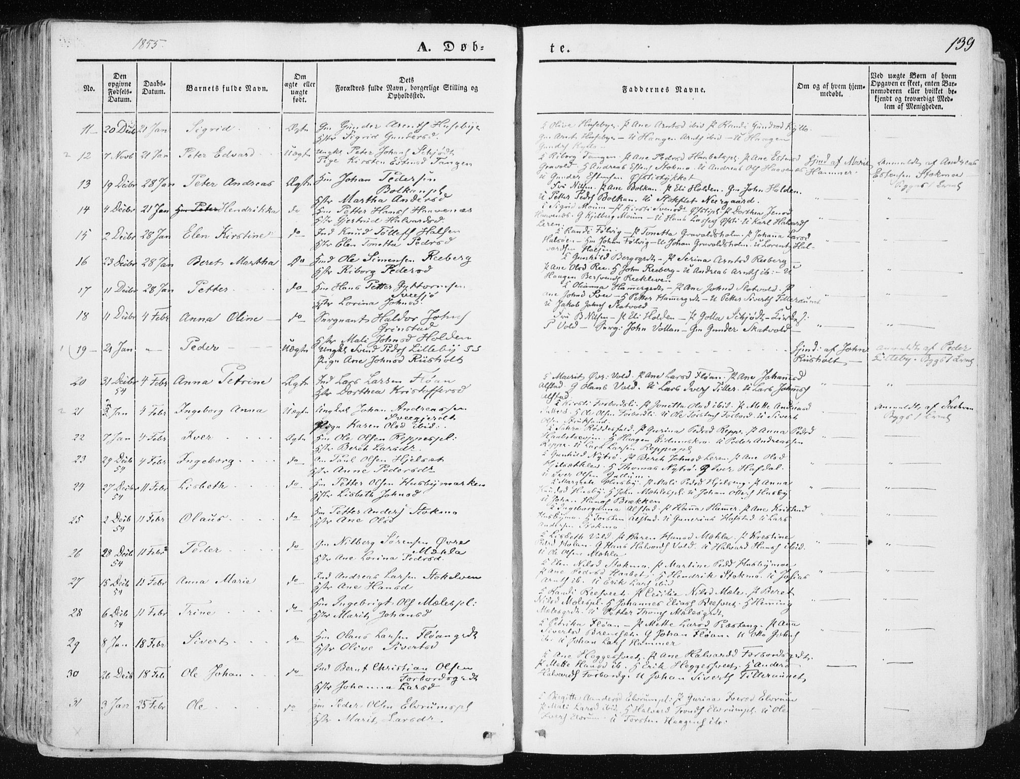 Ministerialprotokoller, klokkerbøker og fødselsregistre - Nord-Trøndelag, SAT/A-1458/709/L0074: Parish register (official) no. 709A14, 1845-1858, p. 139