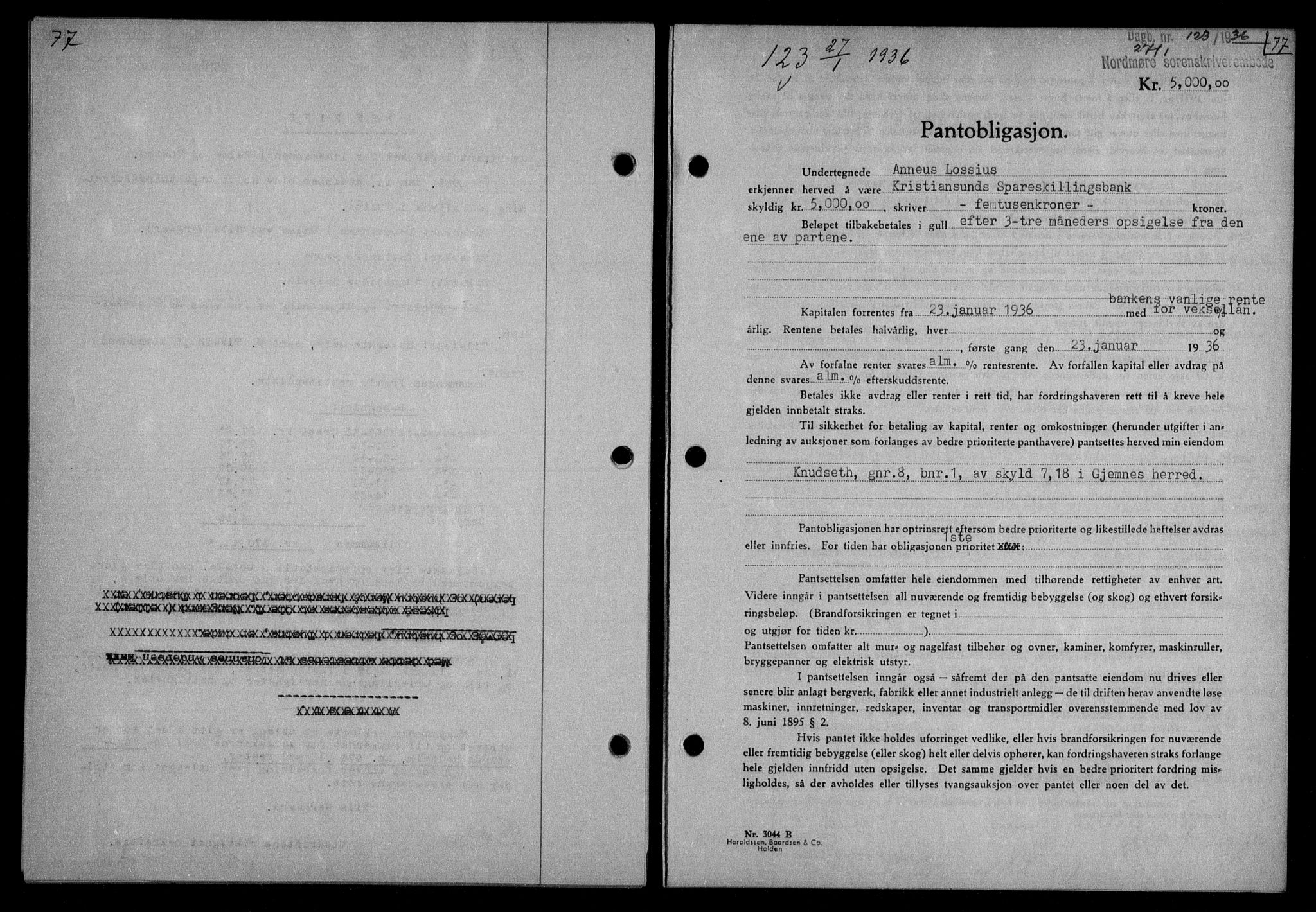 Nordmøre sorenskriveri, AV/SAT-A-4132/1/2/2Ca/L0087: Mortgage book no. 77, 1935-1936, Deed date: 27.01.1936