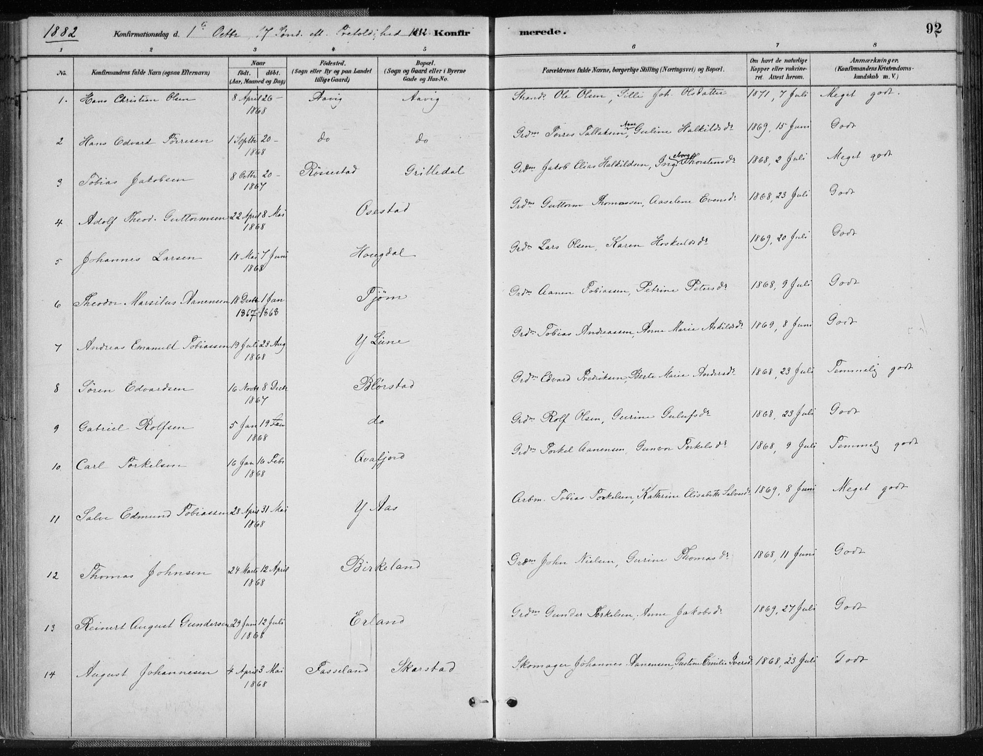 Sør-Audnedal sokneprestkontor, AV/SAK-1111-0039/F/Fa/Fab/L0009: Parish register (official) no. A 9, 1880-1895, p. 92