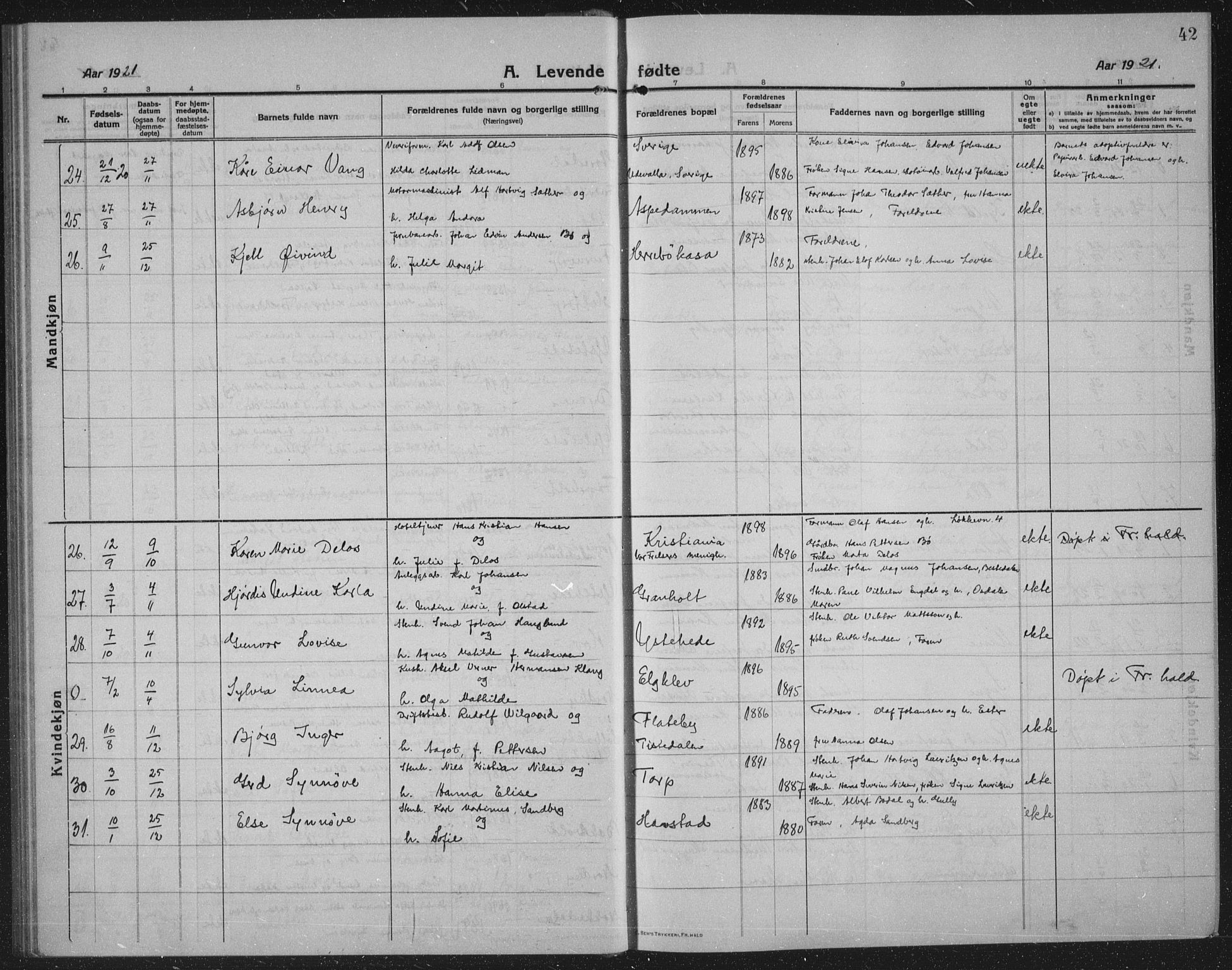 Idd prestekontor Kirkebøker, AV/SAO-A-10911/G/Gb/L0003: Parish register (copy) no. II 3, 1914-1940, p. 42