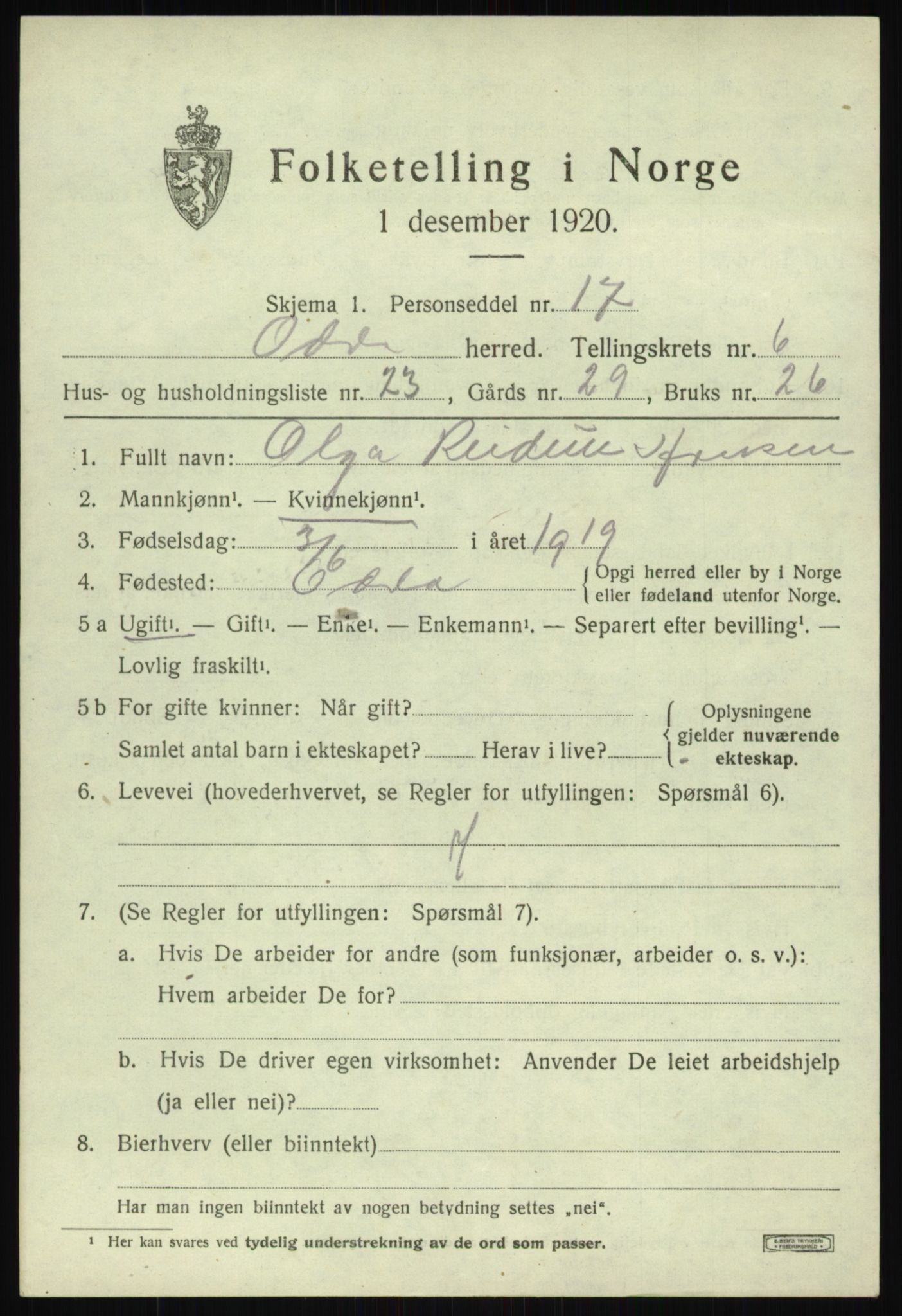 SAB, 1920 census for Odda, 1920, p. 4681