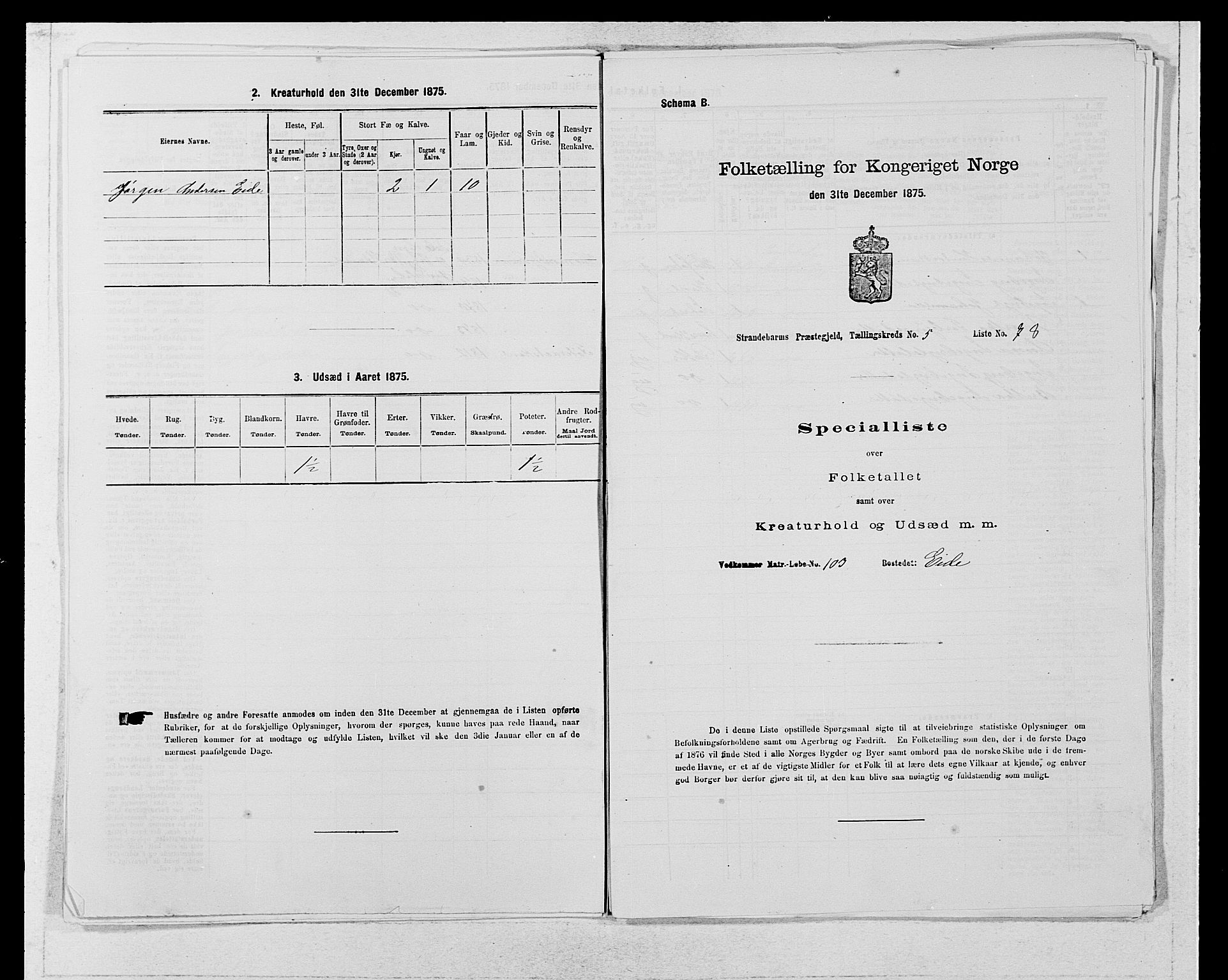 SAB, 1875 census for 1226P Strandebarm, 1875, p. 766