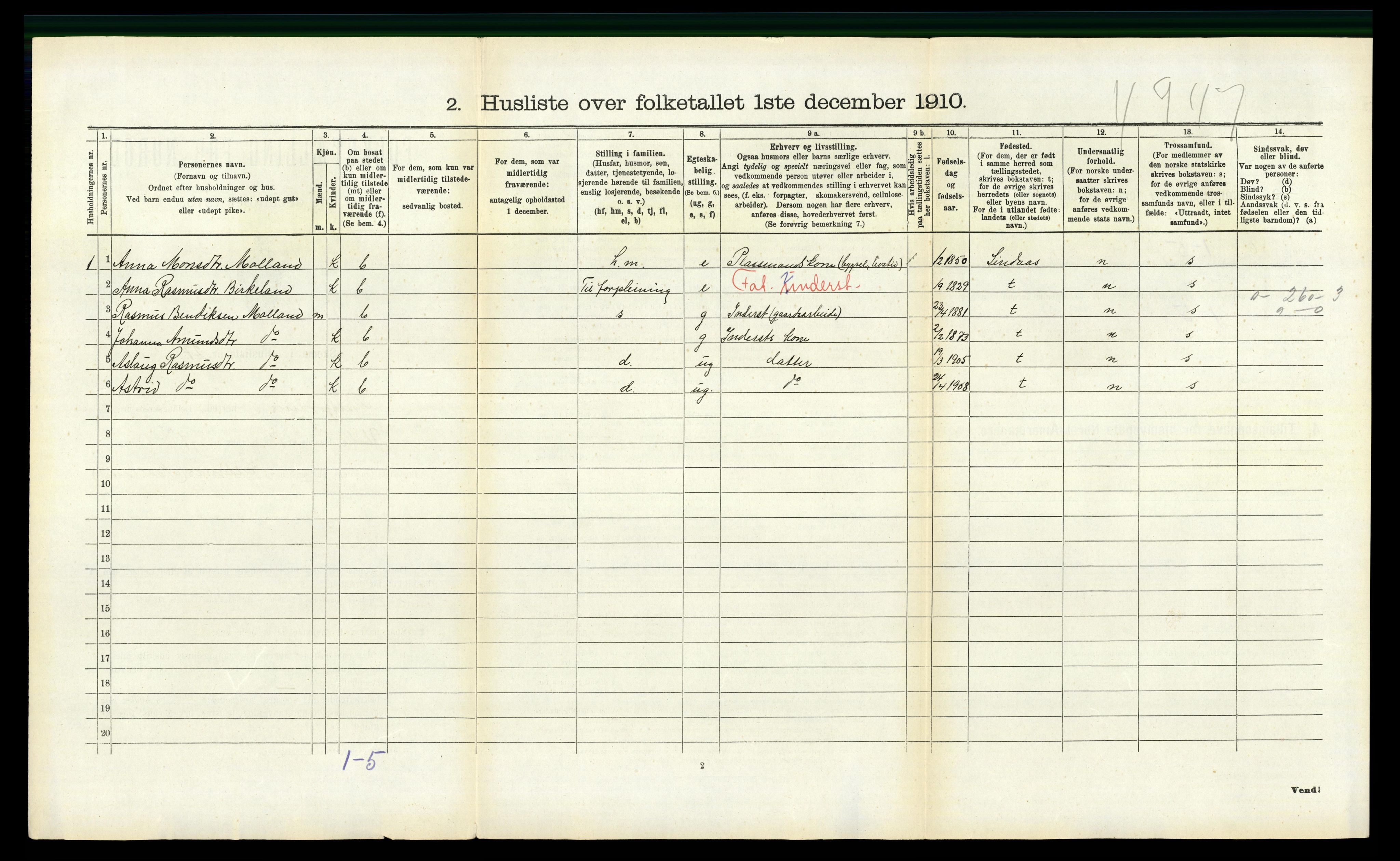 RA, 1910 census for Masfjorden, 1910, p. 303