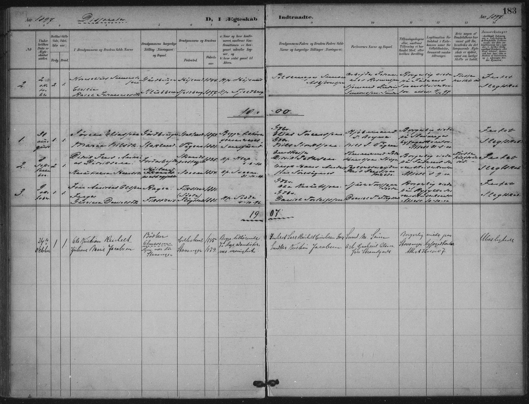 Skjold sokneprestkontor, SAST/A-101847/H/Ha/Haa/L0011: Parish register (official) no. A 11, 1897-1914, p. 183