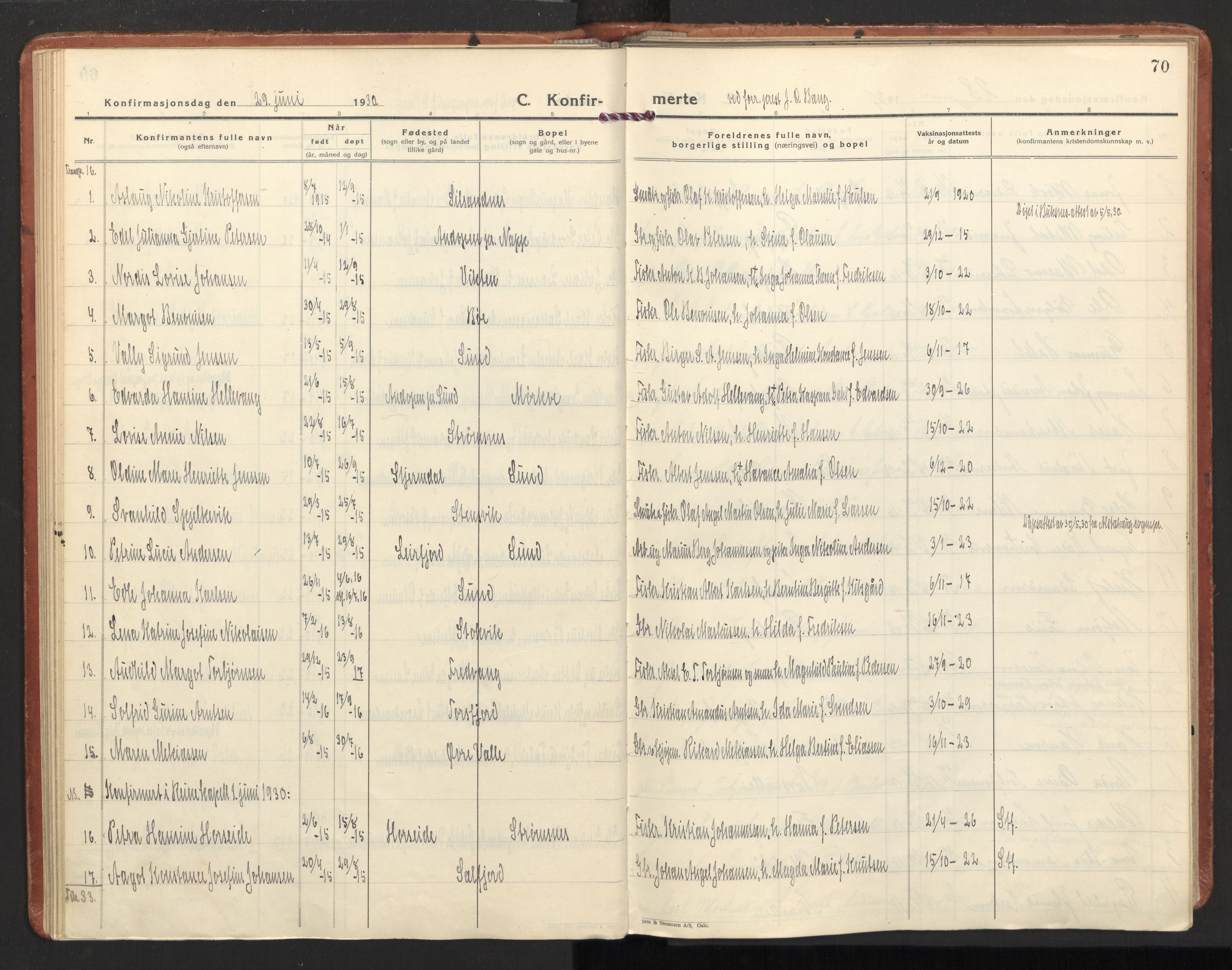 Ministerialprotokoller, klokkerbøker og fødselsregistre - Nordland, AV/SAT-A-1459/885/L1211: Parish register (official) no. 885A11, 1927-1938, p. 70