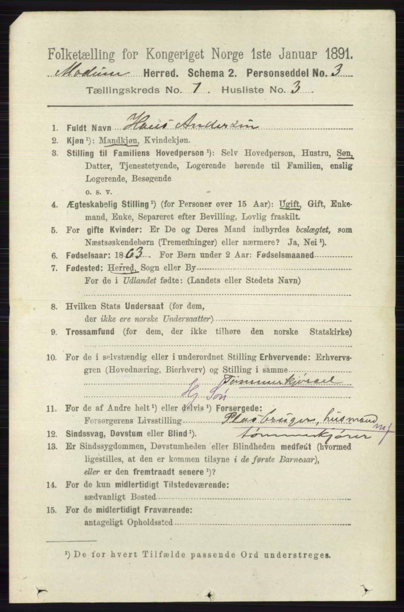 RA, 1891 census for 0623 Modum, 1891, p. 2742
