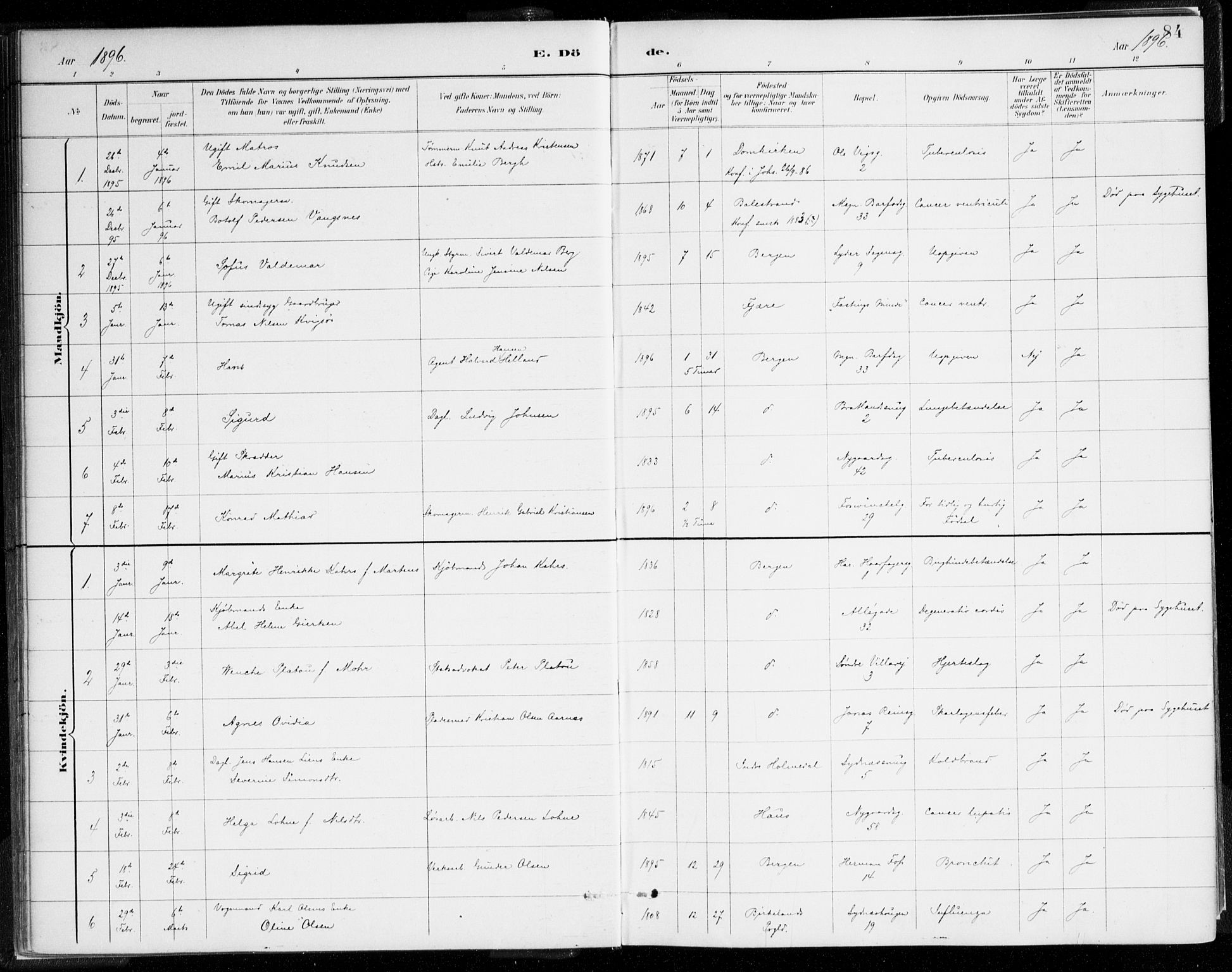 Johanneskirken sokneprestembete, AV/SAB-A-76001/H/Haa/L0019: Parish register (official) no. E 1, 1885-1915, p. 84