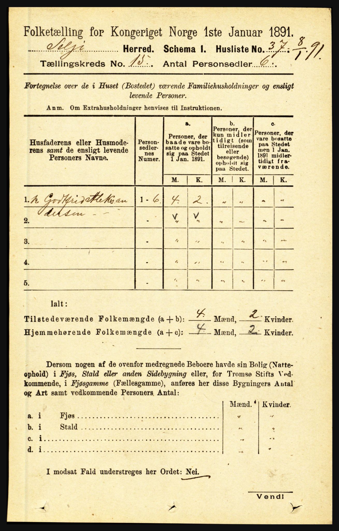 RA, 1891 census for 1441 Selje, 1891, p. 4680