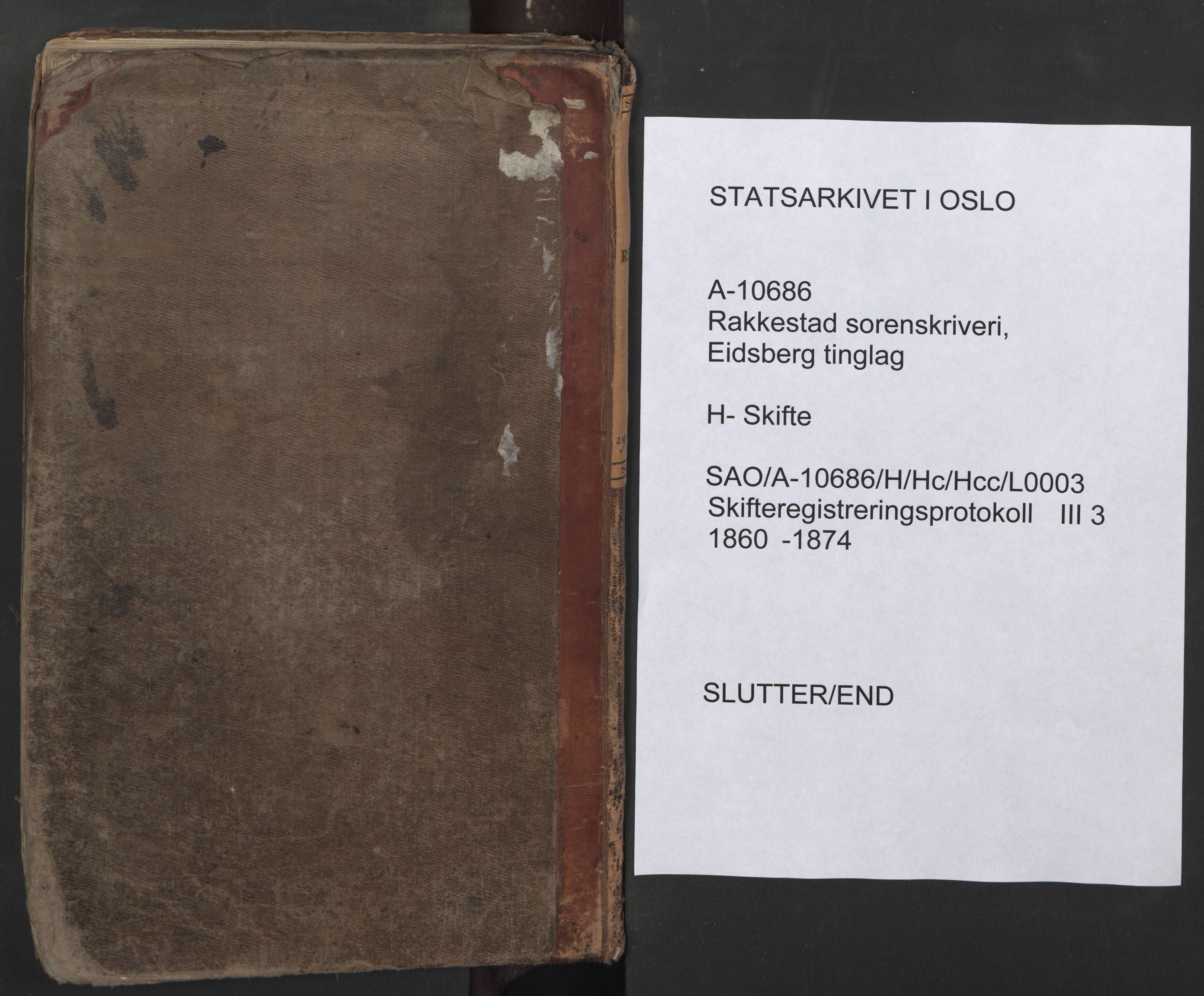 Rakkestad sorenskriveri, AV/SAO-A-10686/H/Hc/Hcc/L0003: Skifteregistreringsprotokoller, 1860-1874