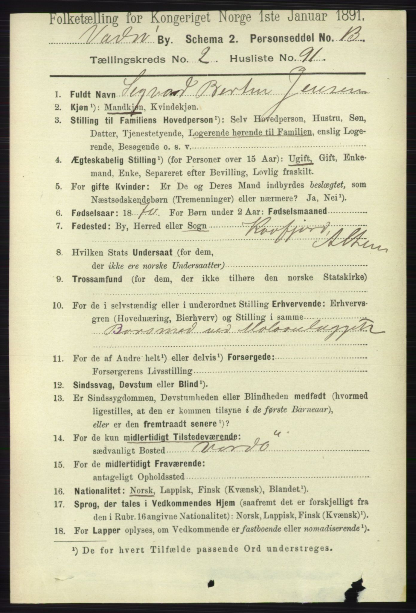 RA, 1891 census for 2003 Vadsø, 1891, p. 1585