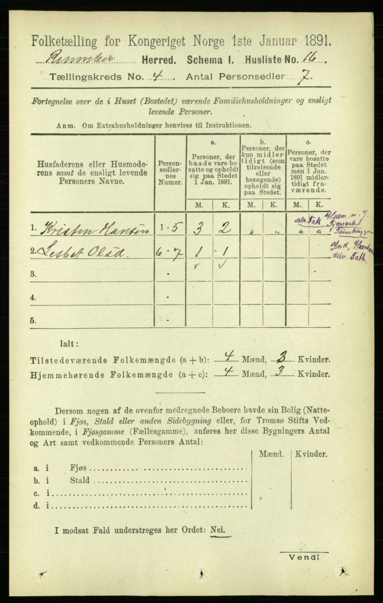 RA, 1891 census for 1635 Rennebu, 1891, p. 1905