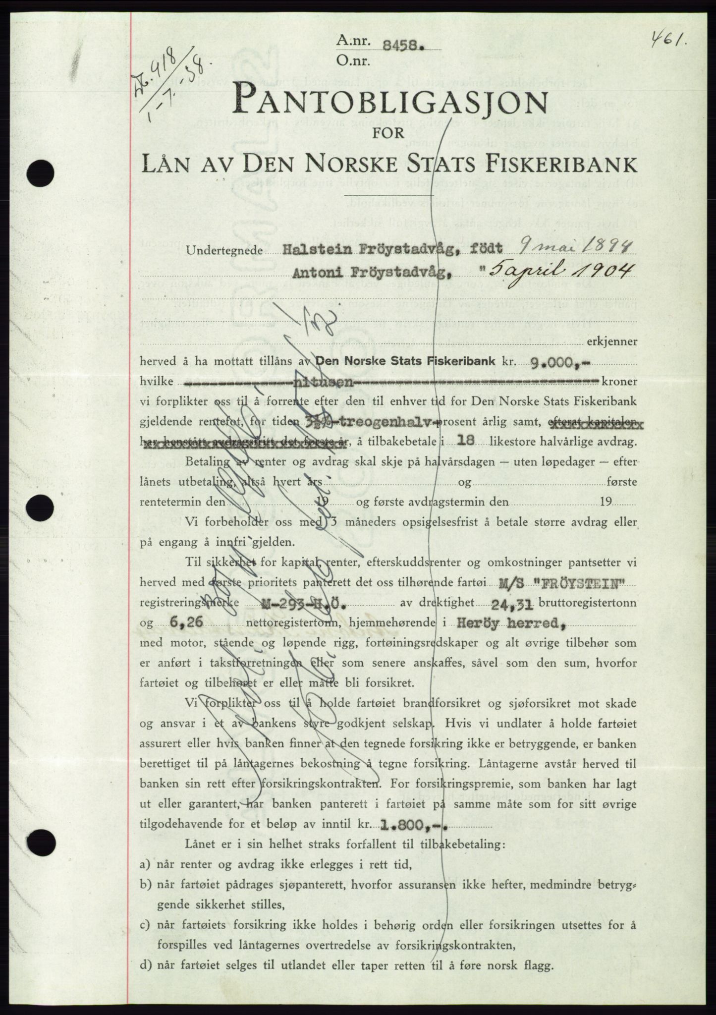 Søre Sunnmøre sorenskriveri, AV/SAT-A-4122/1/2/2C/L0065: Mortgage book no. 59, 1938-1938, Diary no: : 918/1938