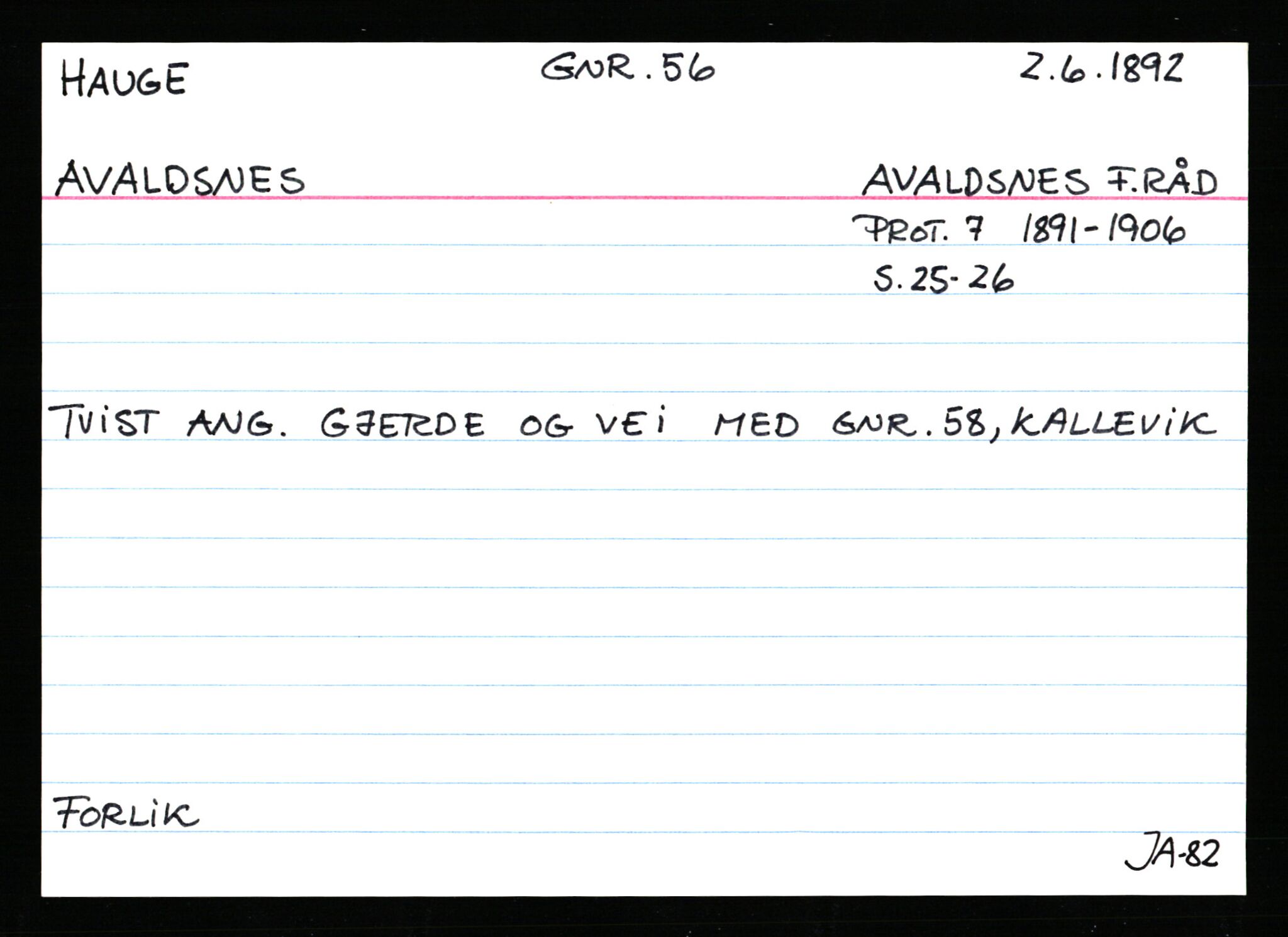 Statsarkivet i Stavanger, AV/SAST-A-101971/03/Y/Ym/L0021: Åstedskort sortert etter gårdsnavn: Hauge - Haukås, 1600-1950, p. 52