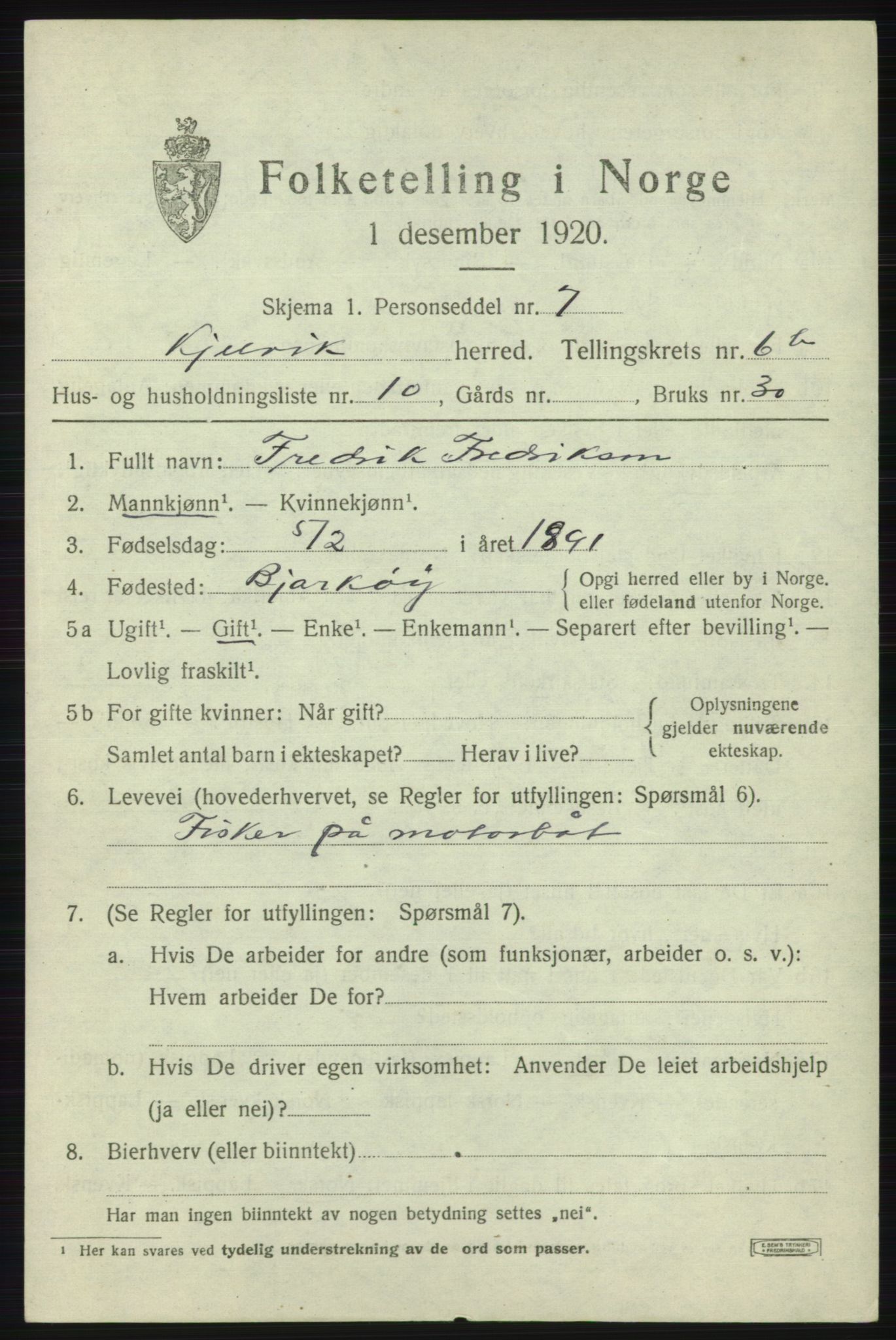 SATØ, 1920 census for Kjelvik, 1920, p. 3731