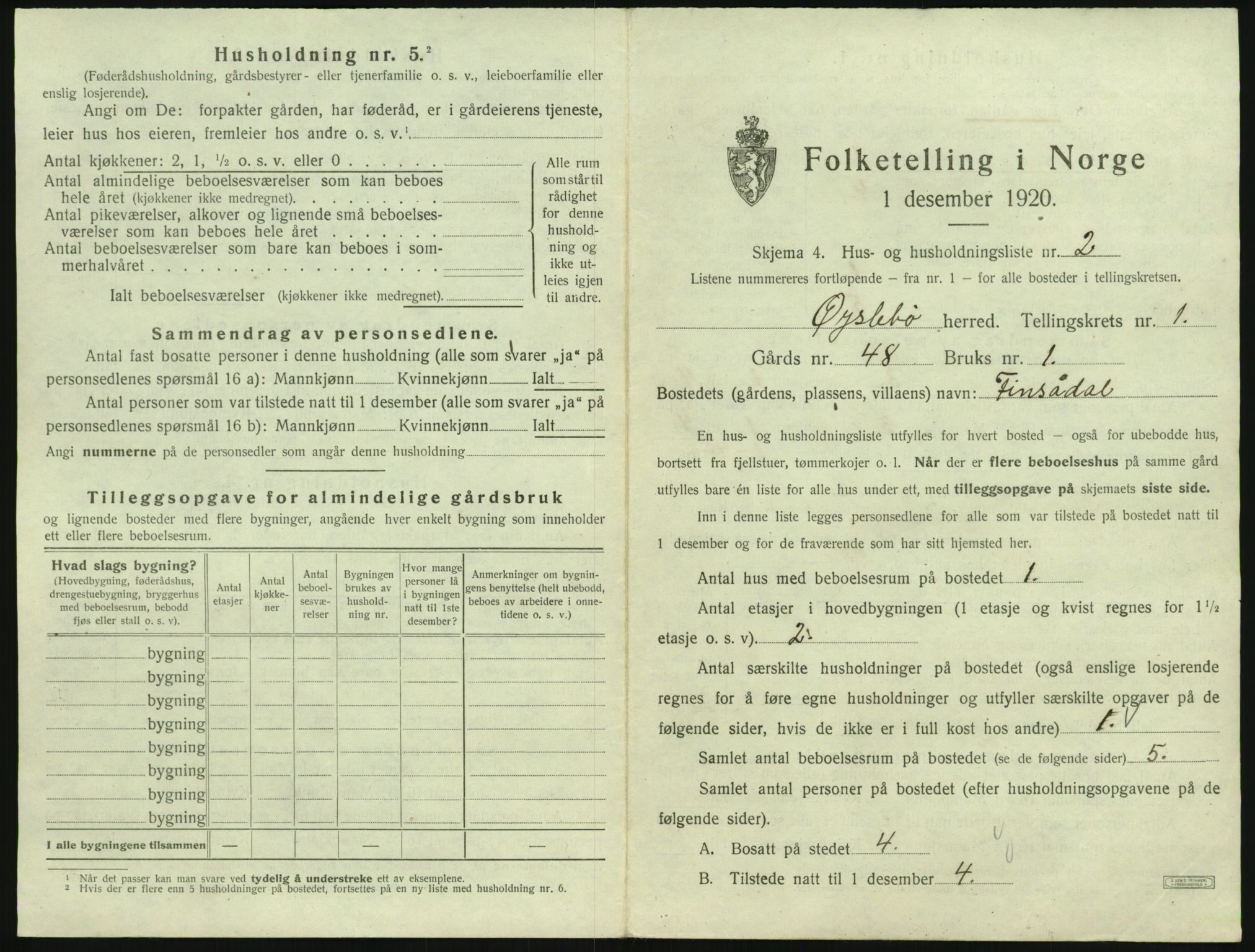 SAK, 1920 census for Øyslebø, 1920, p. 38