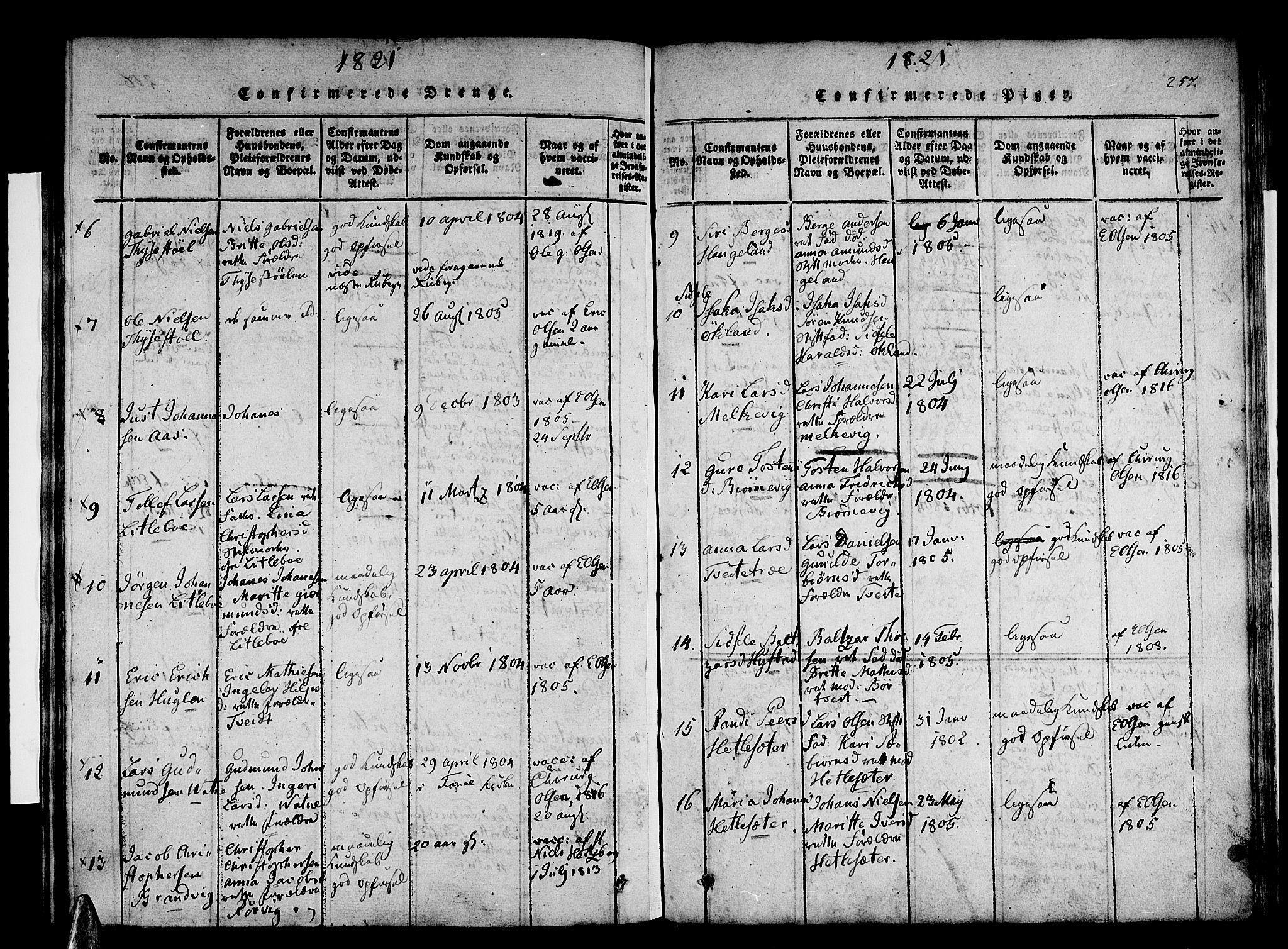 Stord sokneprestembete, SAB/A-78201/H/Haa: Parish register (official) no. A 5, 1816-1825, p. 257