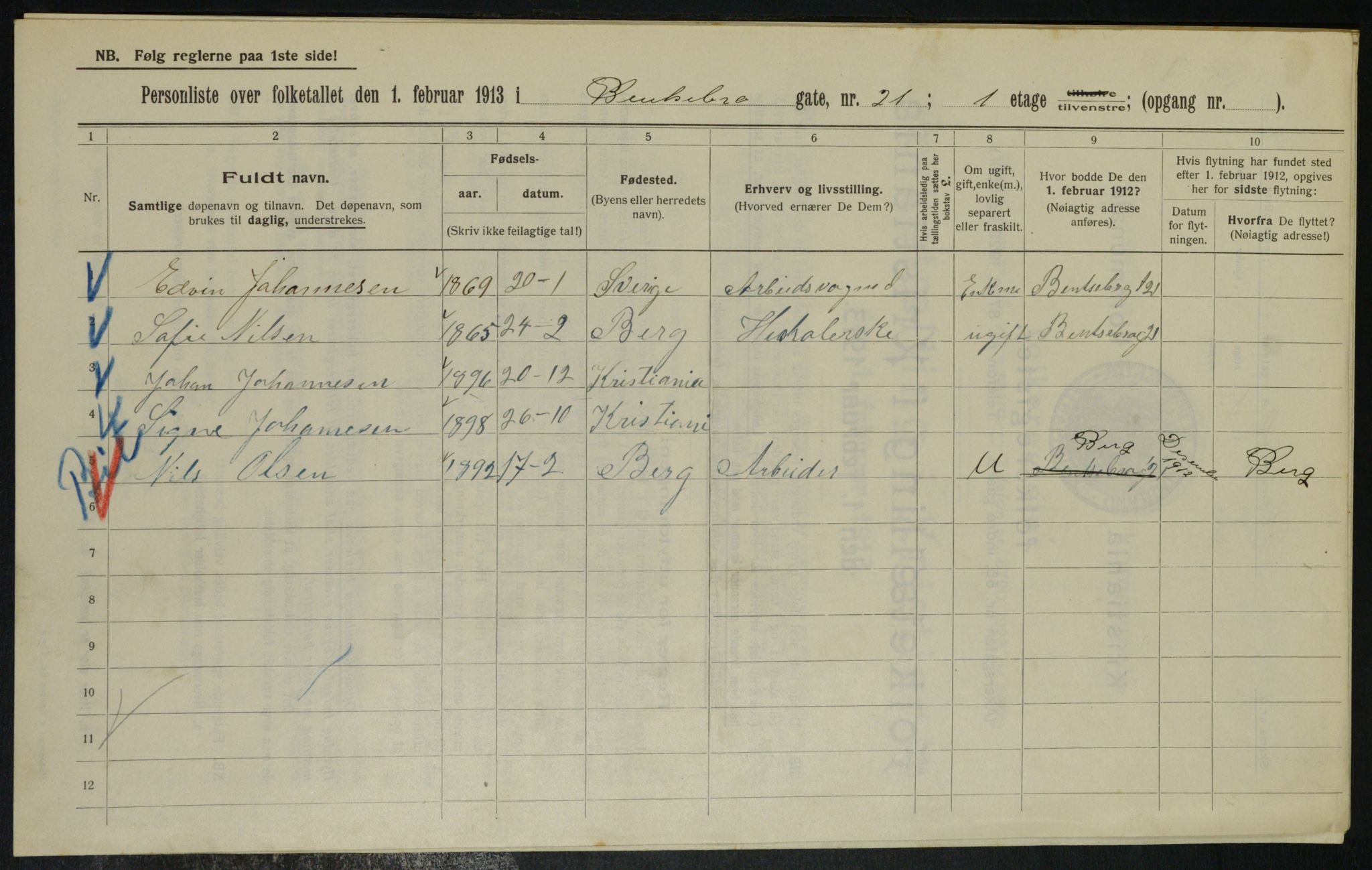 OBA, Municipal Census 1913 for Kristiania, 1913, p. 3330