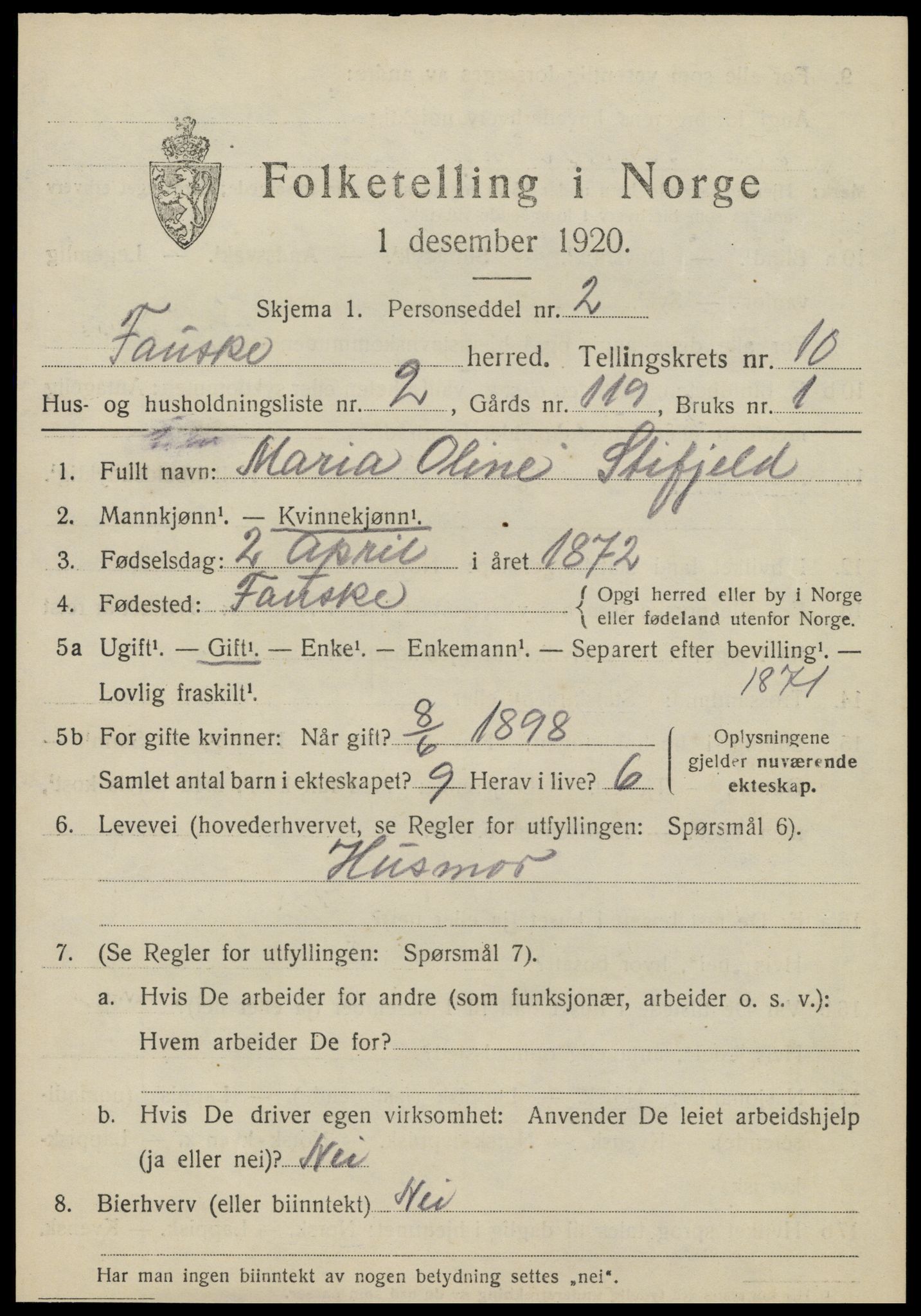 SAT, 1920 census for Fauske, 1920, p. 7606