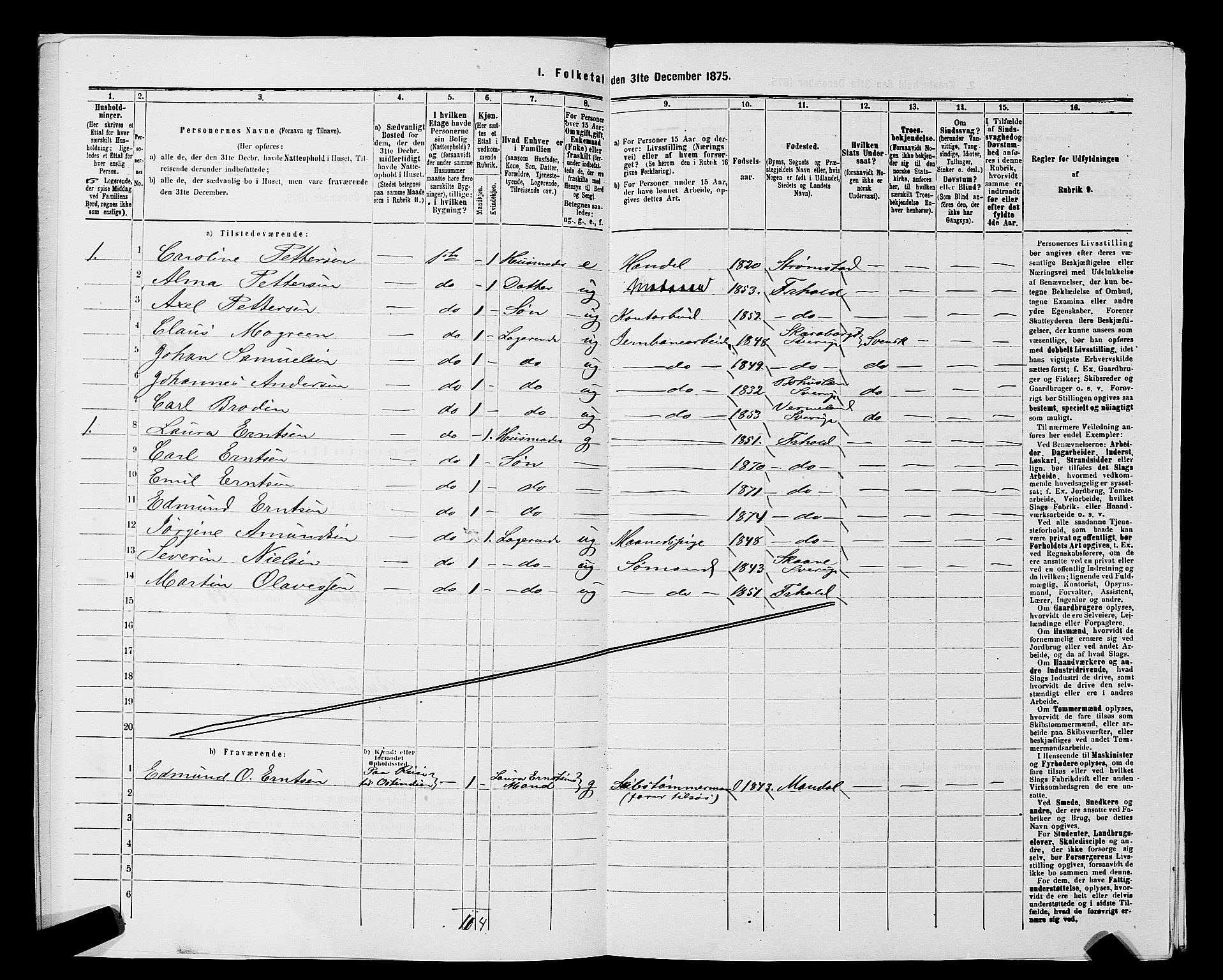 RA, 1875 census for 0101P Fredrikshald, 1875, p. 815