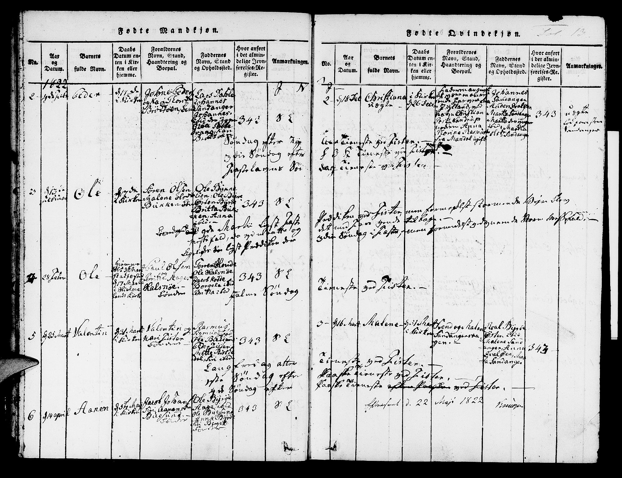 Hjelmeland sokneprestkontor, SAST/A-101843/01/IV/L0004: Parish register (official) no. A 4, 1816-1834, p. 13