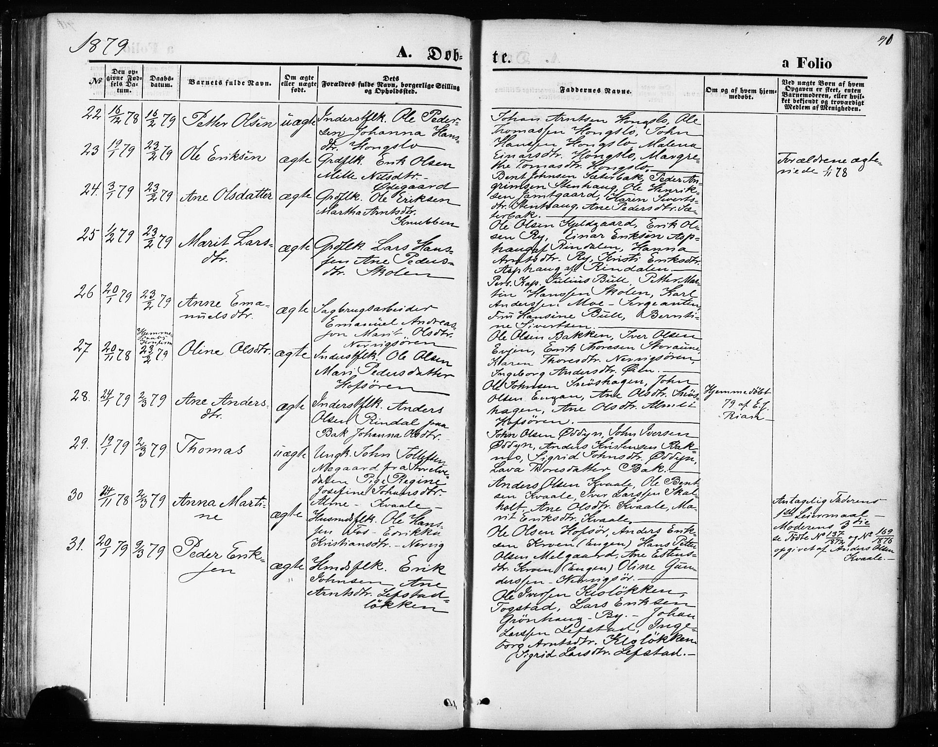 Ministerialprotokoller, klokkerbøker og fødselsregistre - Sør-Trøndelag, AV/SAT-A-1456/668/L0807: Parish register (official) no. 668A07, 1870-1880, p. 91