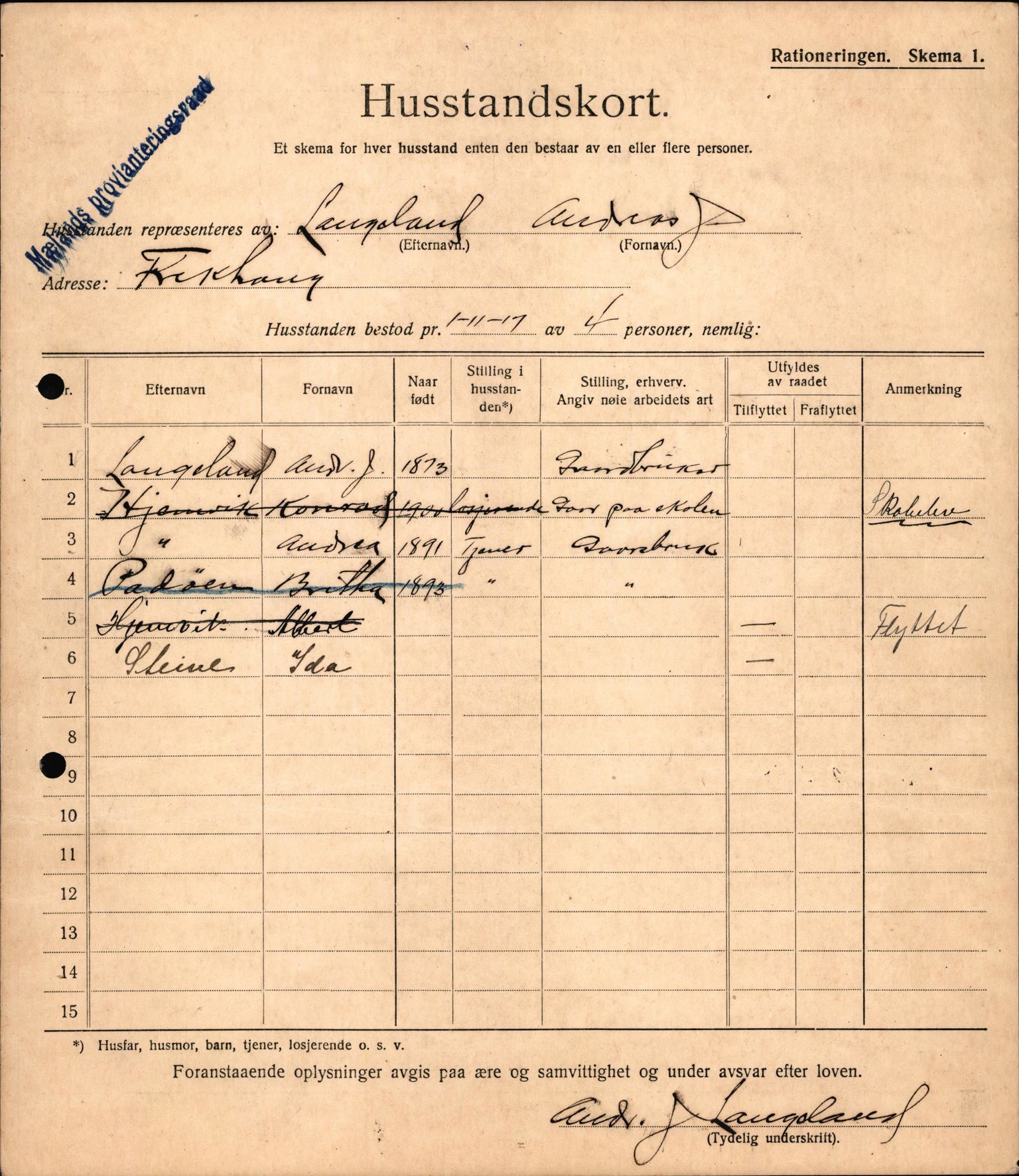 IKAH, Meland kommune, Provianteringsrådet, Husstander per 01.11.1917, 1917-1918, p. 172