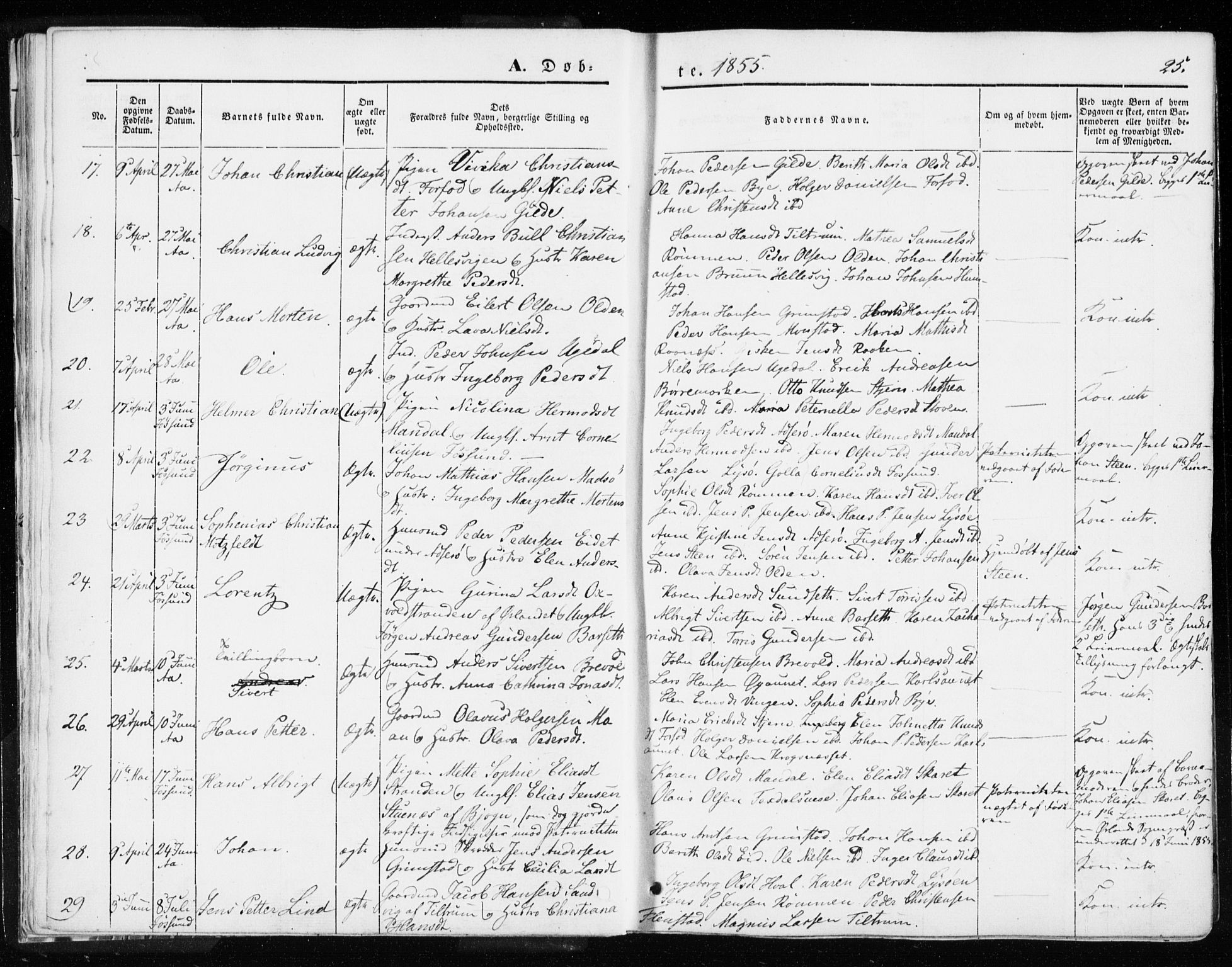 Ministerialprotokoller, klokkerbøker og fødselsregistre - Sør-Trøndelag, SAT/A-1456/655/L0677: Parish register (official) no. 655A06, 1847-1860, p. 25