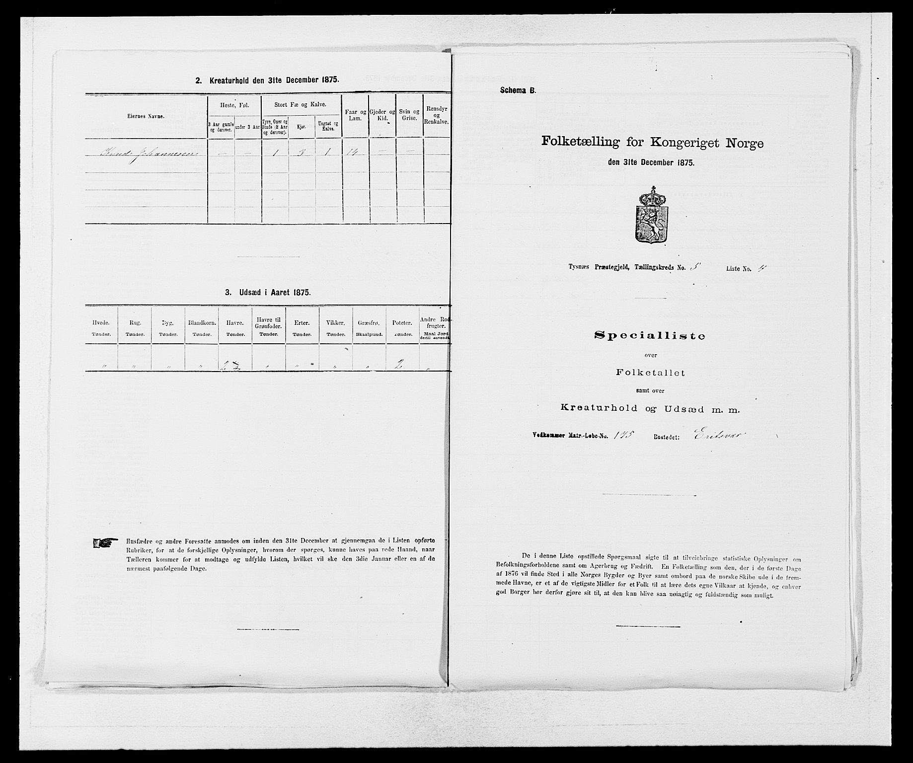 SAB, 1875 census for 1223P Tysnes, 1875, p. 554