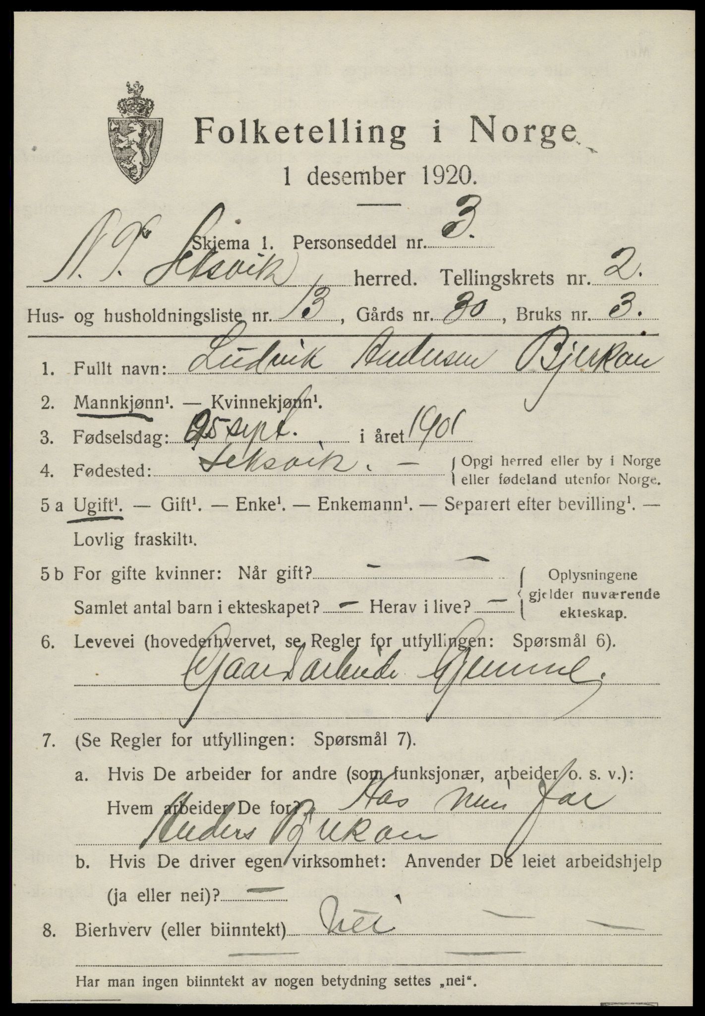 SAT, 1920 census for Leksvik, 1920, p. 1962