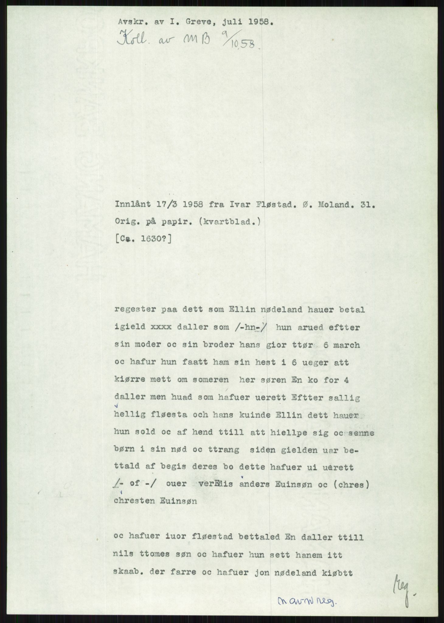 Samlinger til kildeutgivelse, Diplomavskriftsamlingen, AV/RA-EA-4053/H/Ha, p. 2109