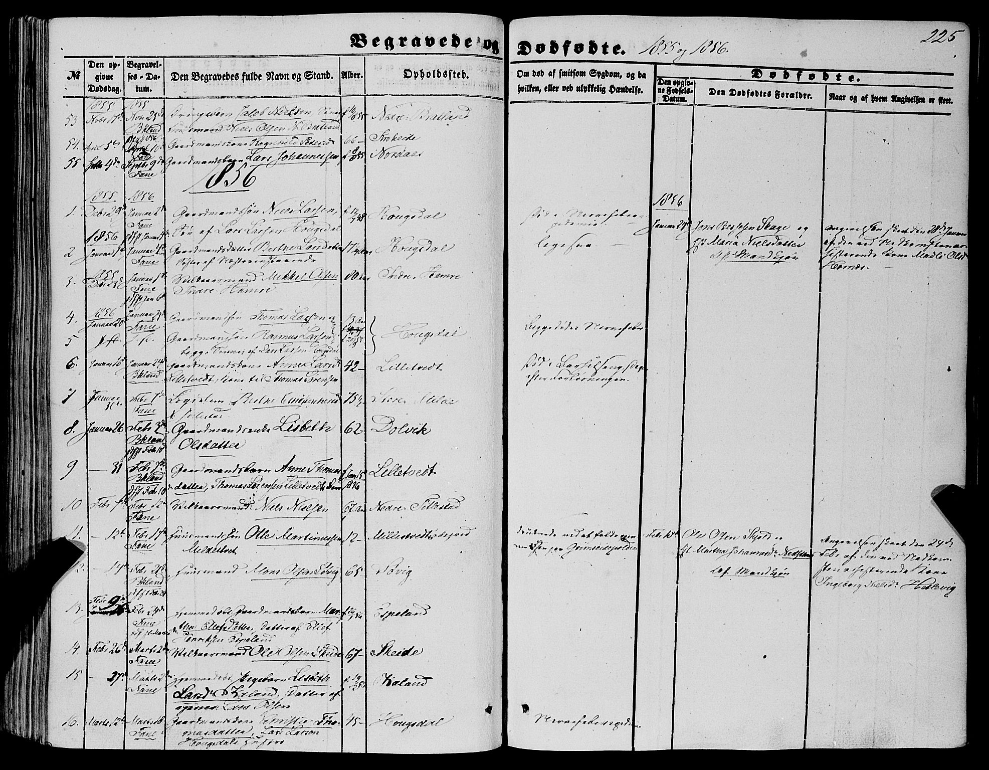 Fana Sokneprestembete, SAB/A-75101/H/Haa/Haaa/L0011: Parish register (official) no. A 11, 1851-1862, p. 225