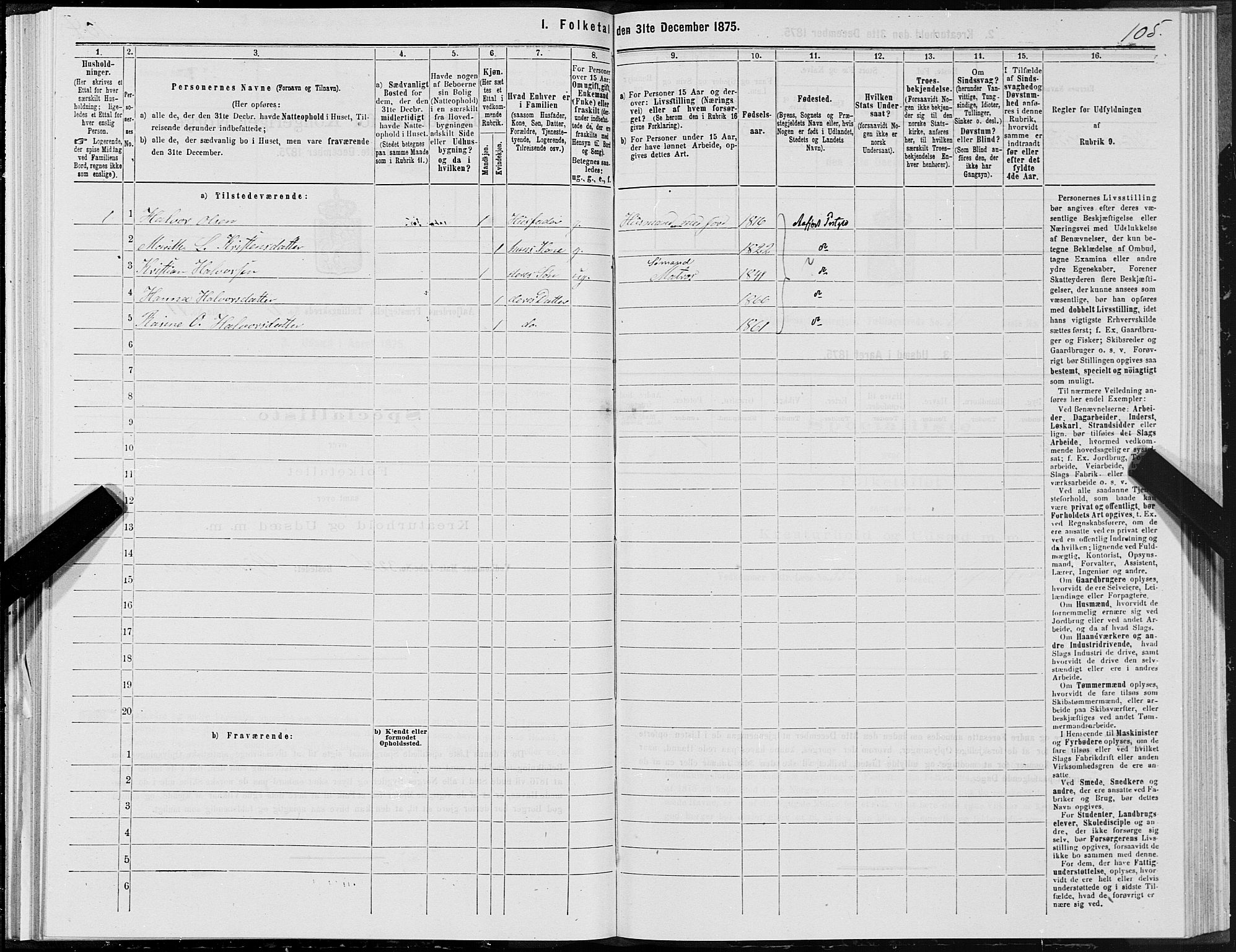 SAT, 1875 census for 1630P Aafjorden, 1875, p. 1105