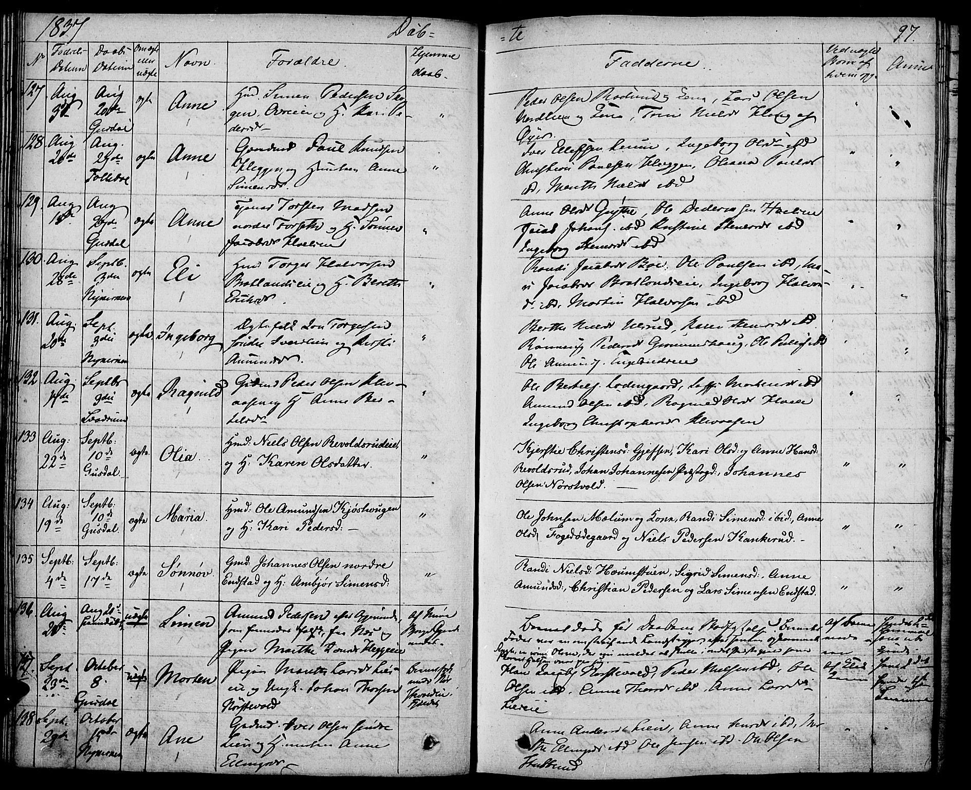 Gausdal prestekontor, SAH/PREST-090/H/Ha/Haa/L0006: Parish register (official) no. 6, 1830-1839, p. 97