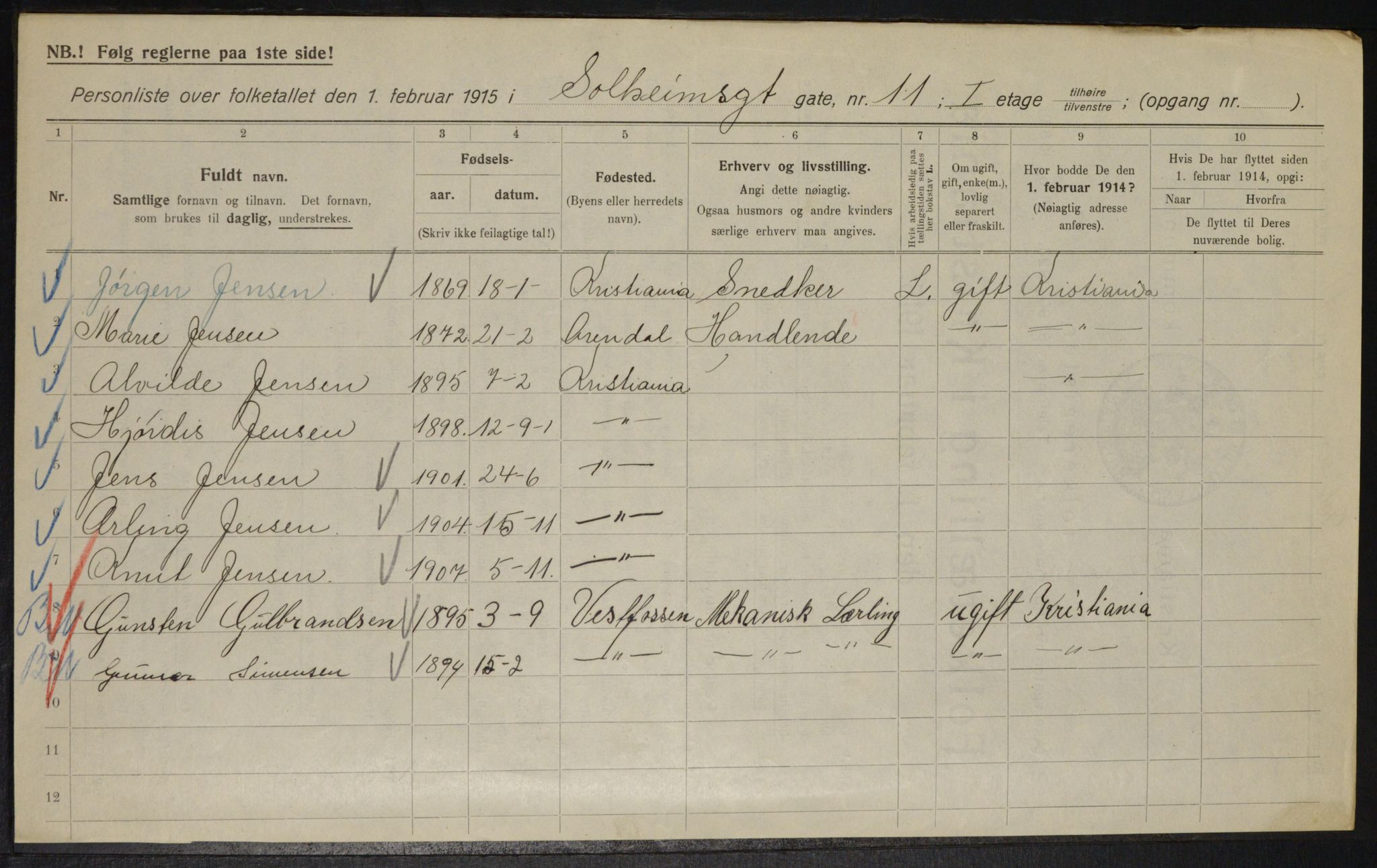 OBA, Municipal Census 1915 for Kristiania, 1915, p. 99493