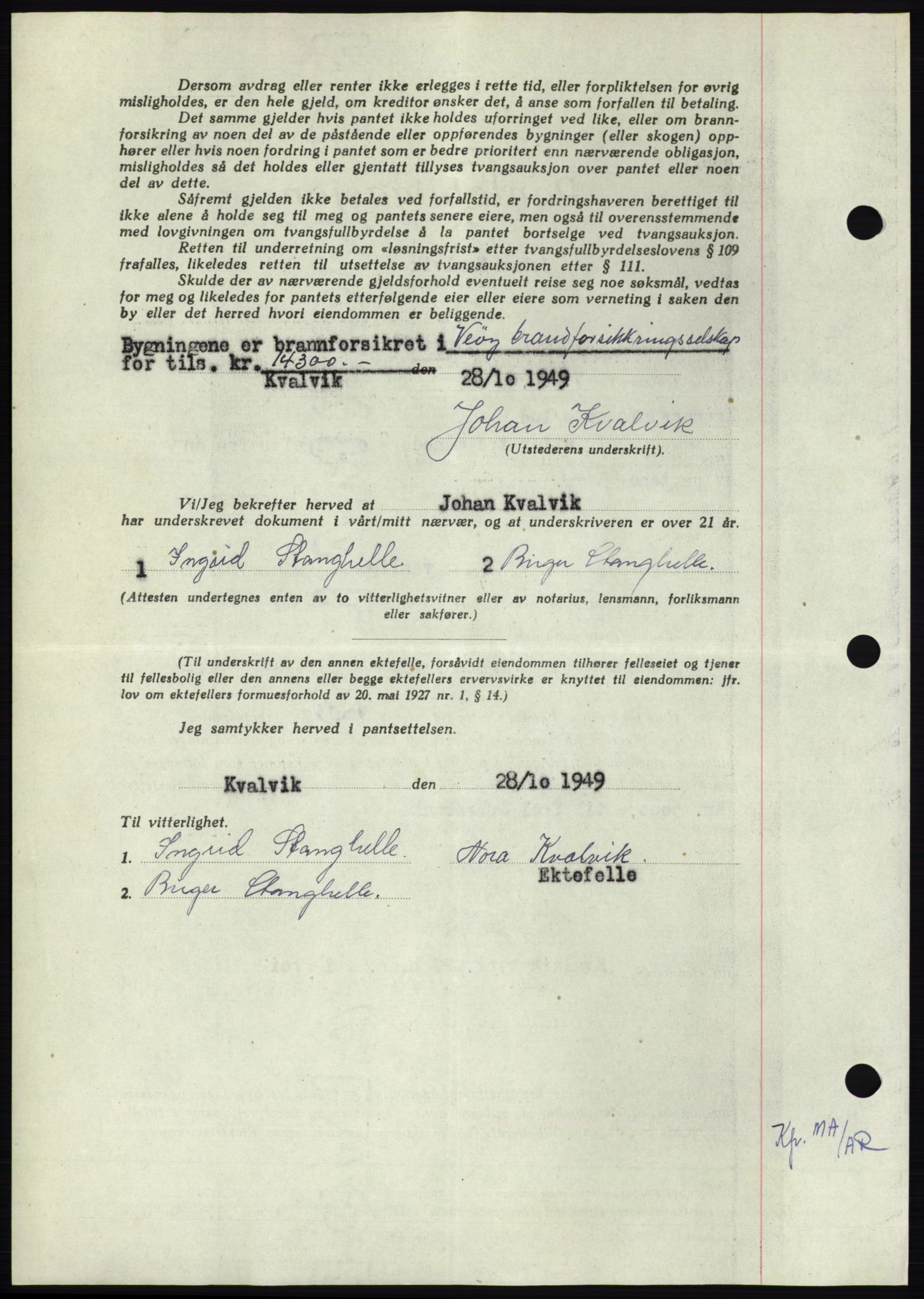 Nordmøre sorenskriveri, AV/SAT-A-4132/1/2/2Ca: Mortgage book no. B103, 1949-1950, Diary no: : 3170/1949