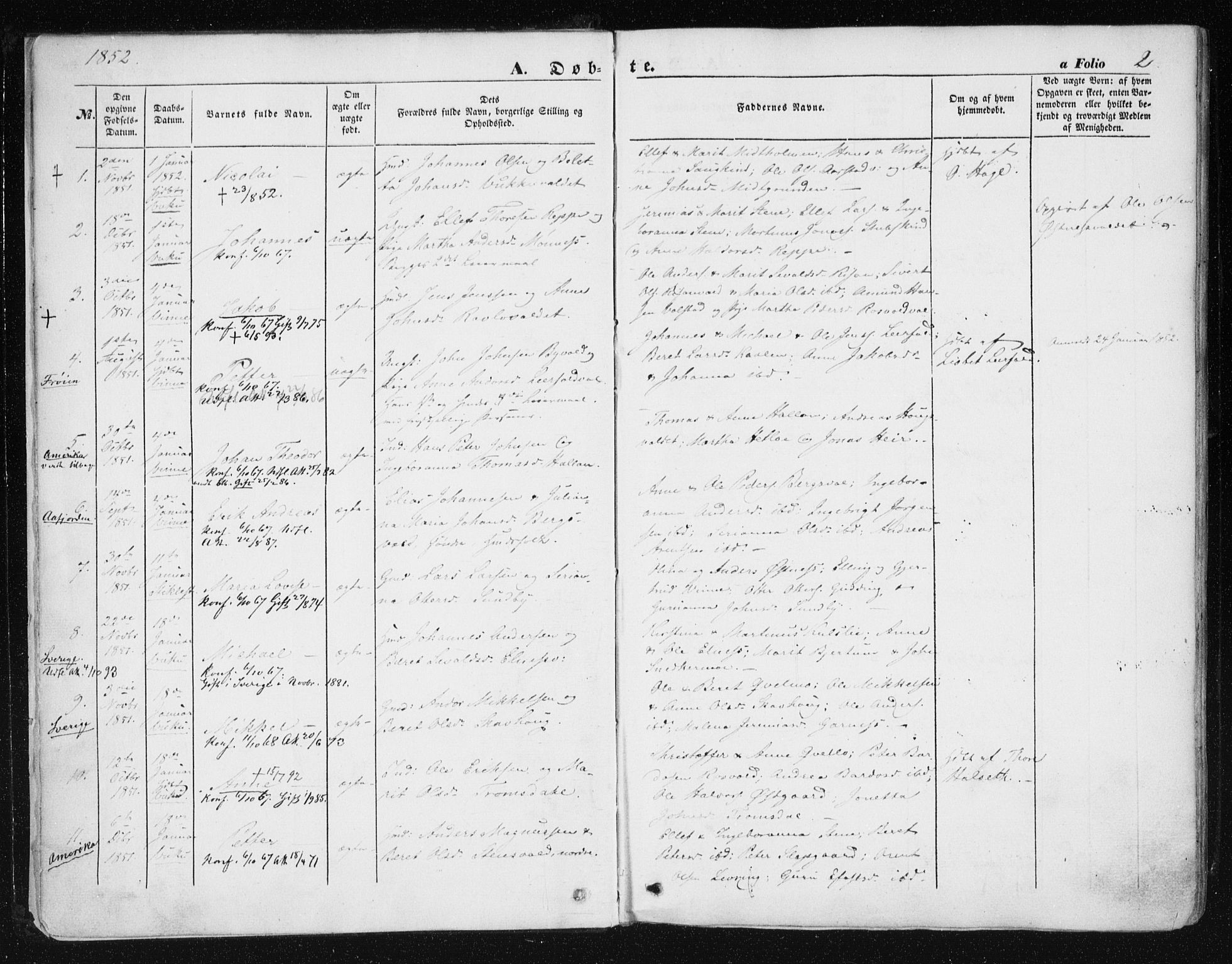 Ministerialprotokoller, klokkerbøker og fødselsregistre - Nord-Trøndelag, SAT/A-1458/723/L0240: Parish register (official) no. 723A09, 1852-1860, p. 2