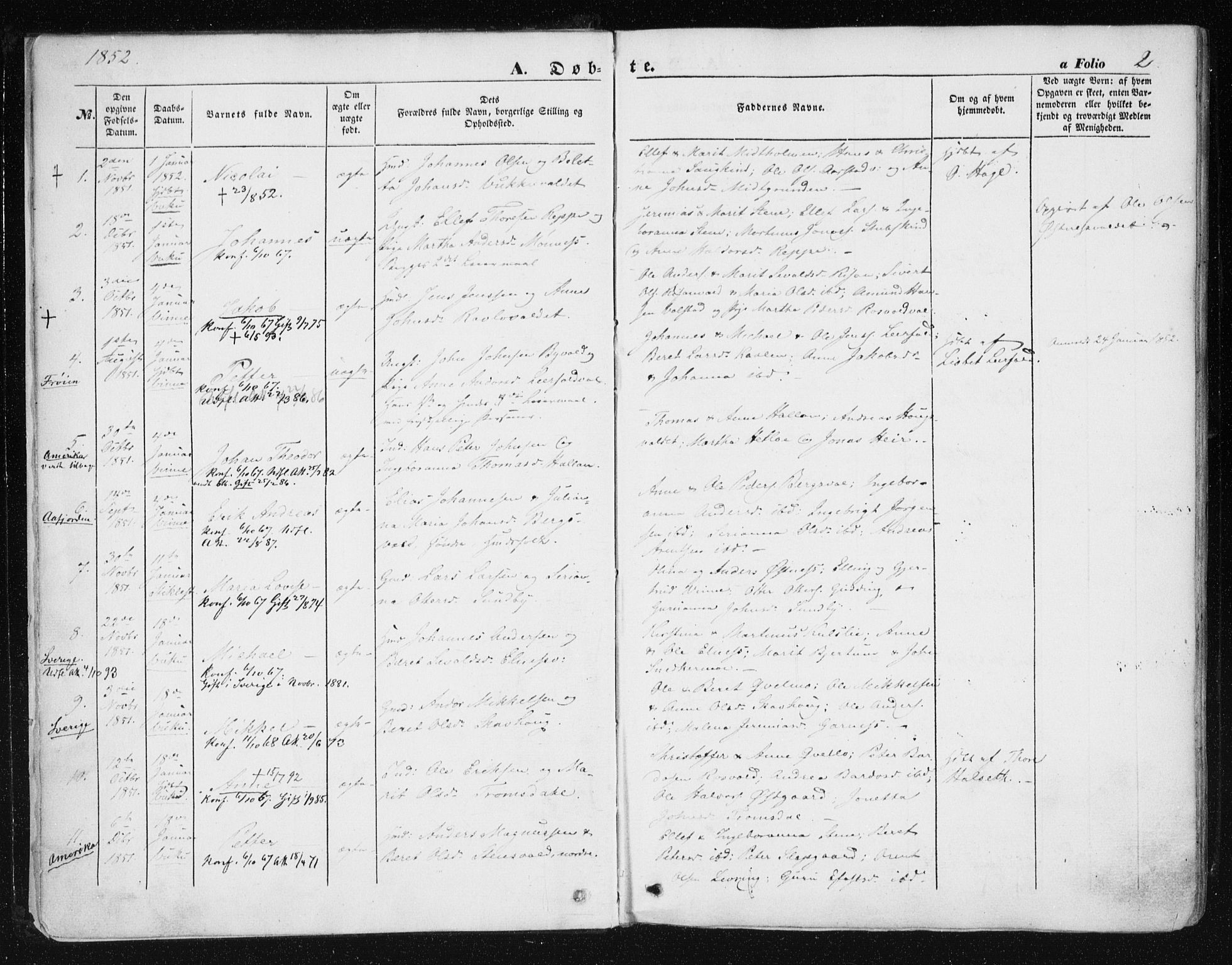 Ministerialprotokoller, klokkerbøker og fødselsregistre - Nord-Trøndelag, AV/SAT-A-1458/723/L0240: Parish register (official) no. 723A09, 1852-1860, p. 2