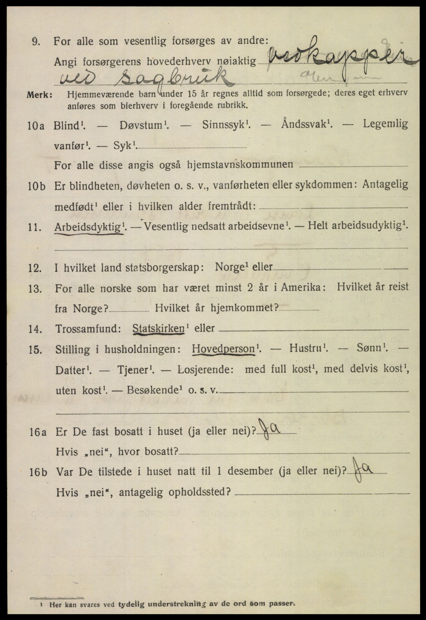 SAT, 1920 census for Namsos, 1920, p. 4854