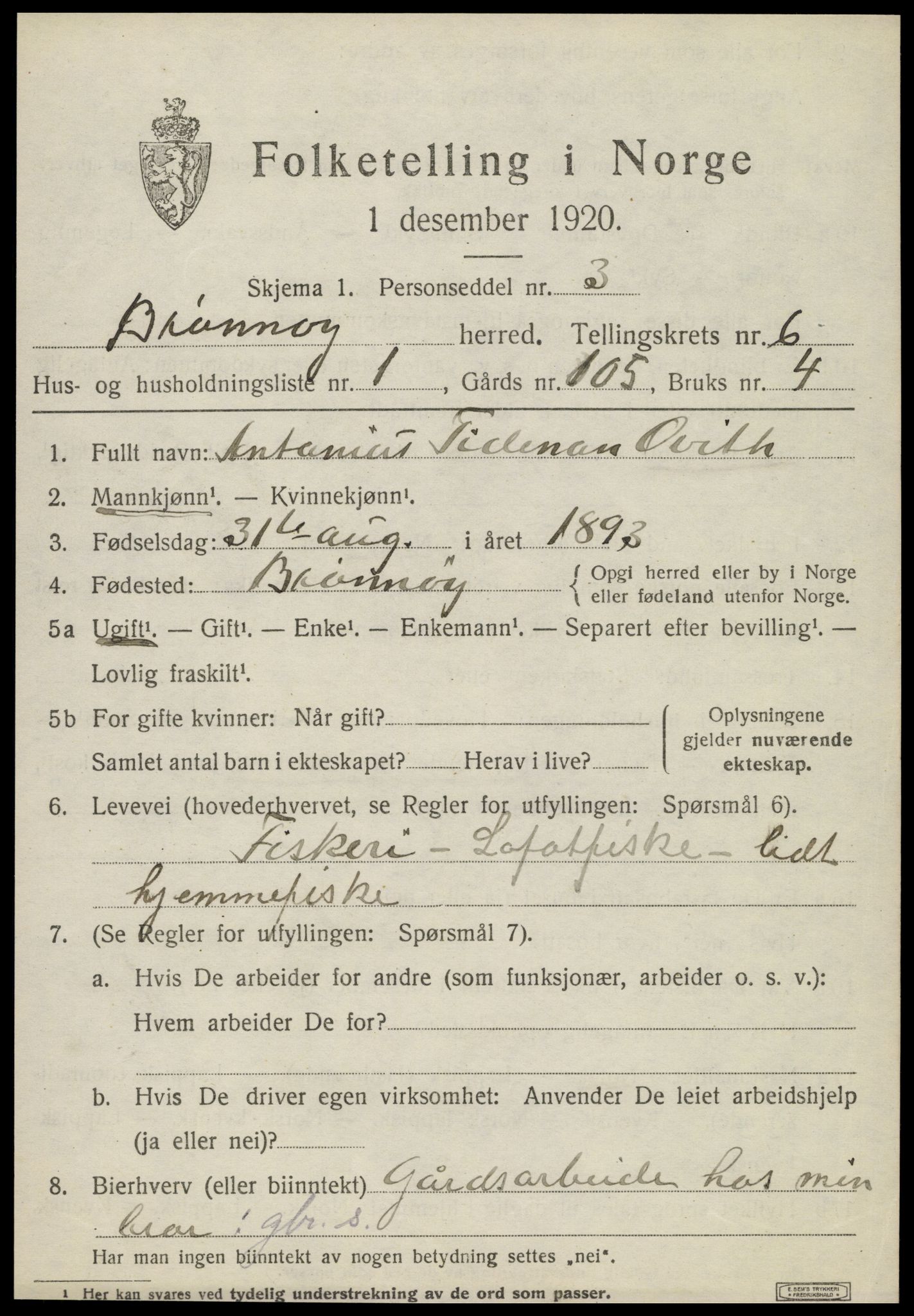 SAT, 1920 census for Brønnøy, 1920, p. 4328