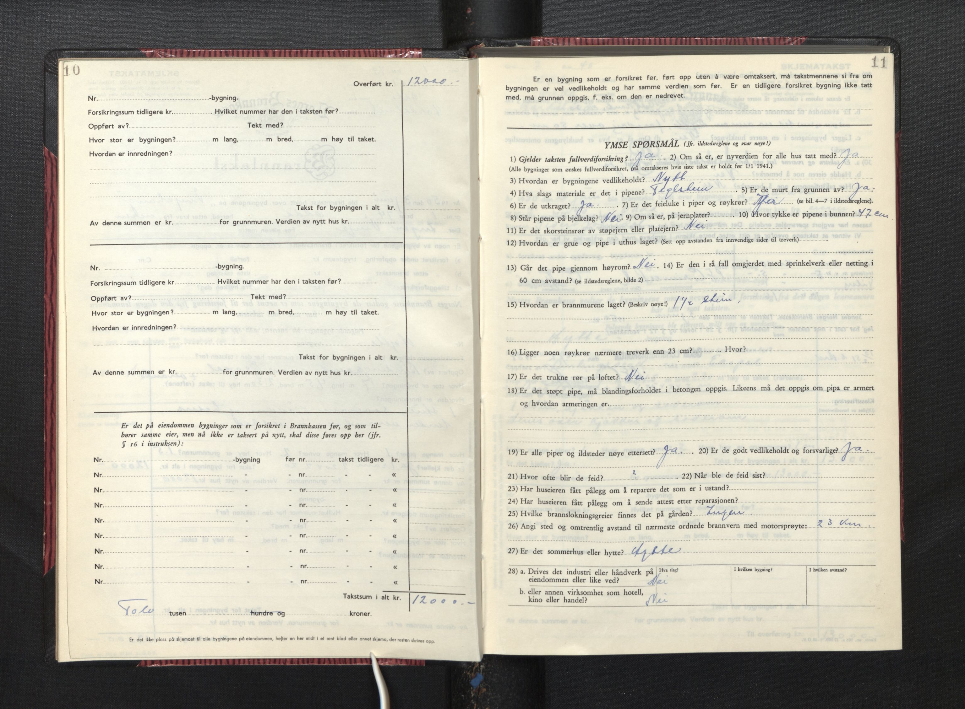 Lensmannen i Odda, AV/SAB-A-34001/0012/L0004: Branntakstprotokoll, skjematakst, 1950-1955, p. 10-11