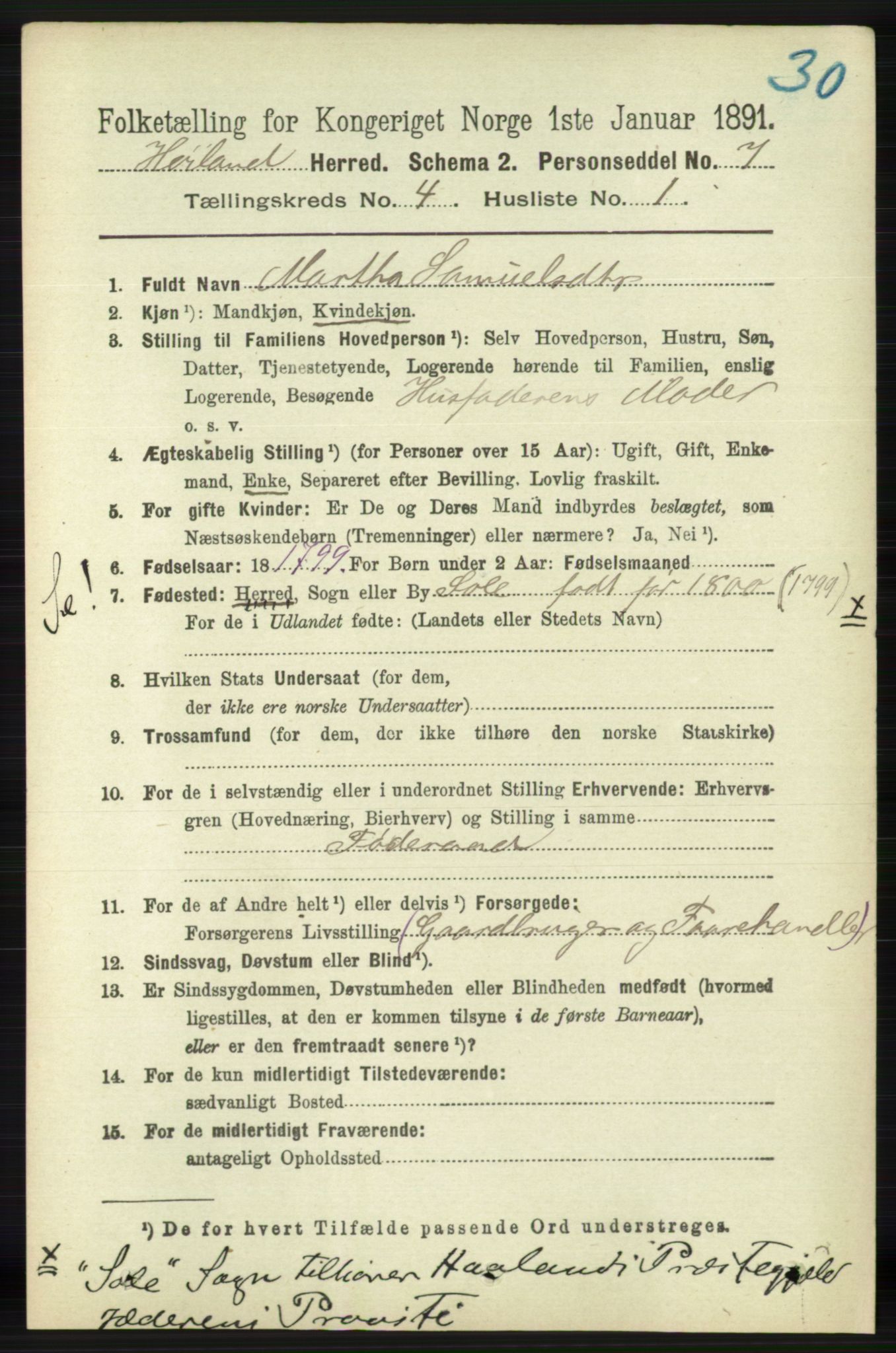 RA, 1891 census for 1123 Høyland, 1891, p. 1033